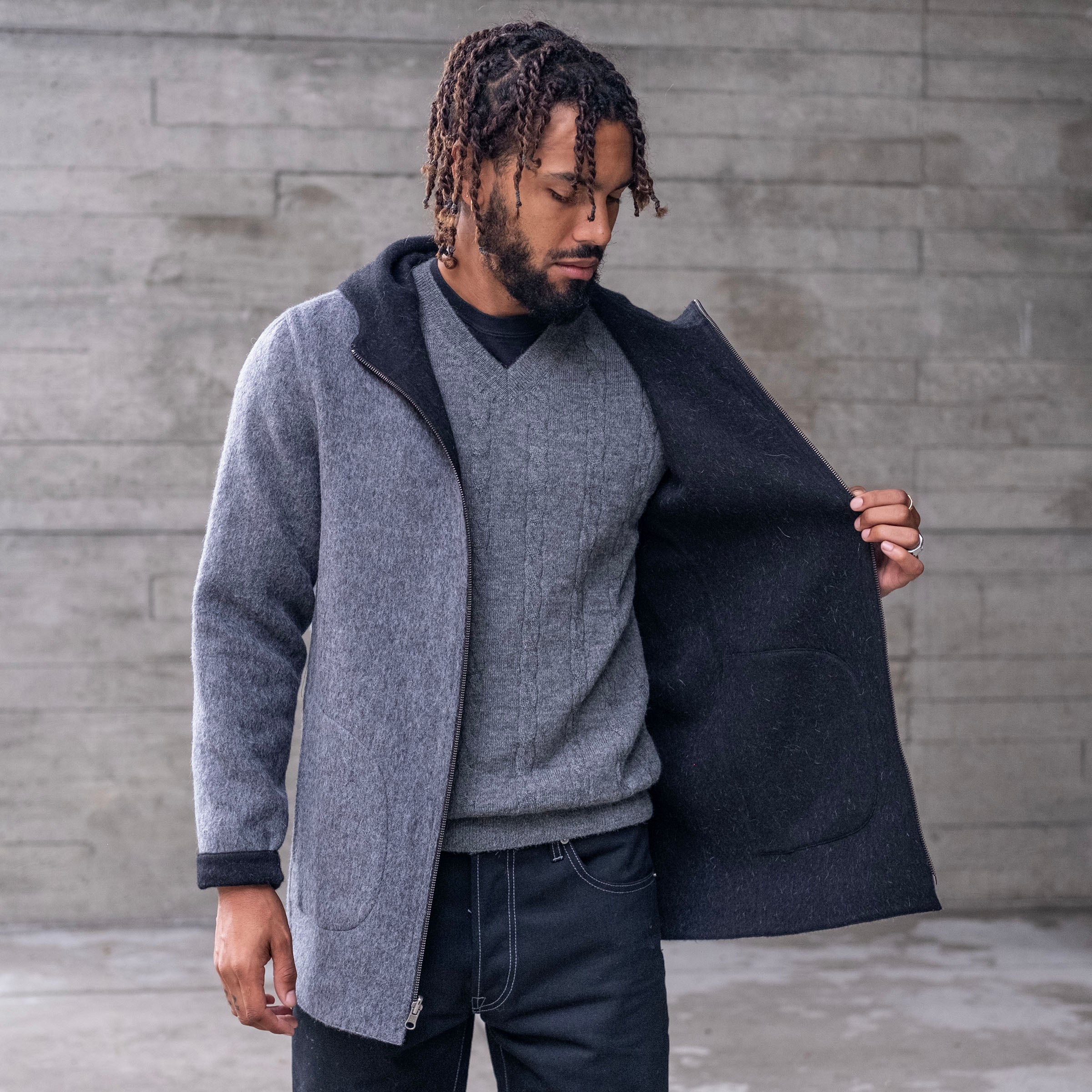 Alpaca Fully Reversible Hooded Coat