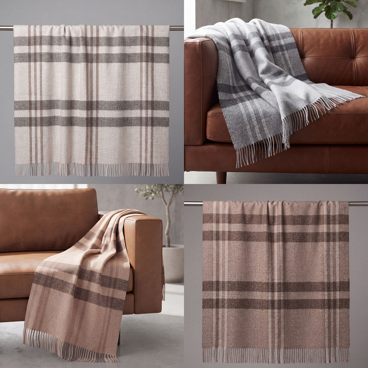 Plaid Check Pure Alpaca Luxury Throw Blanket (4 Colors)