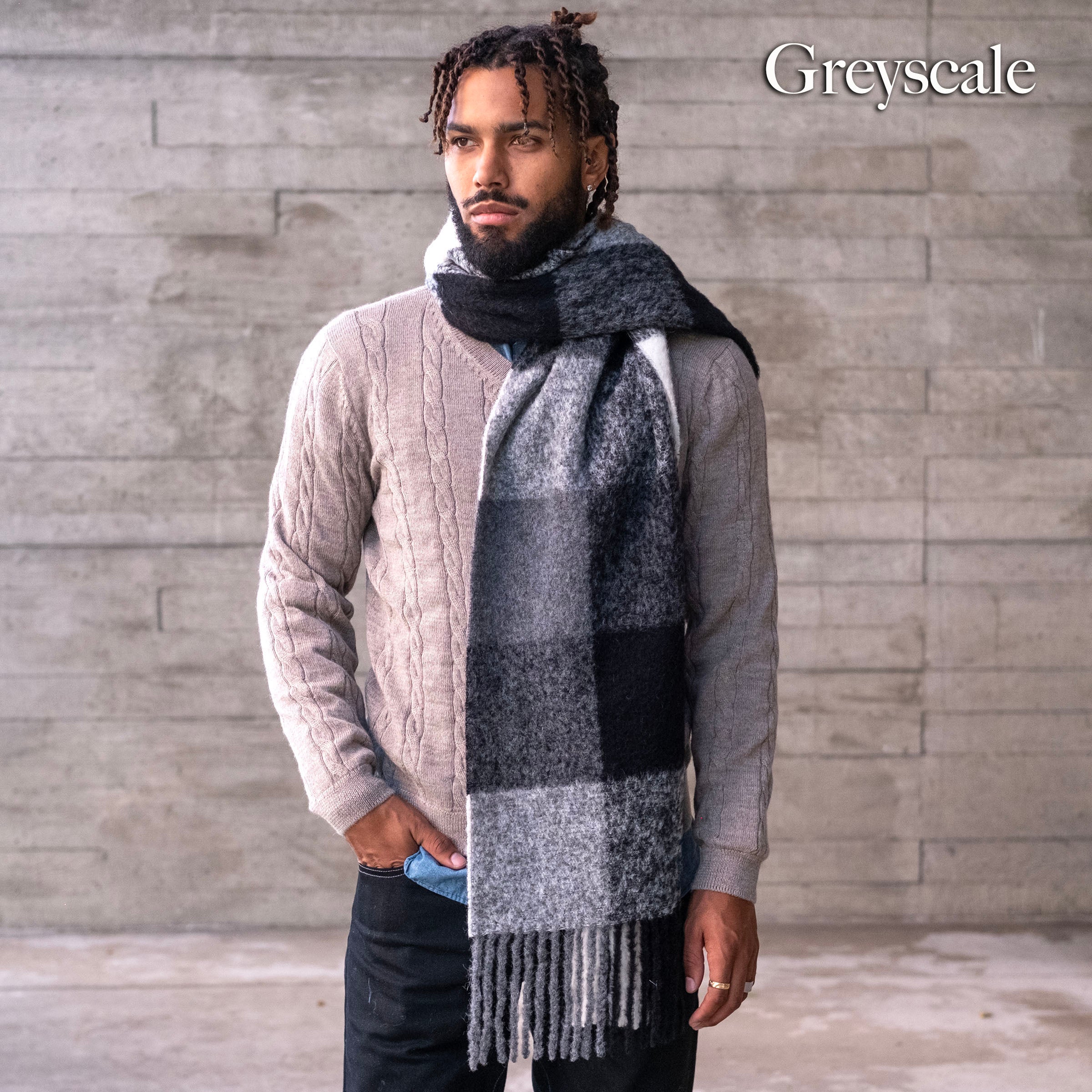 Alpaca Large Buffalo Check Boucle Scarves