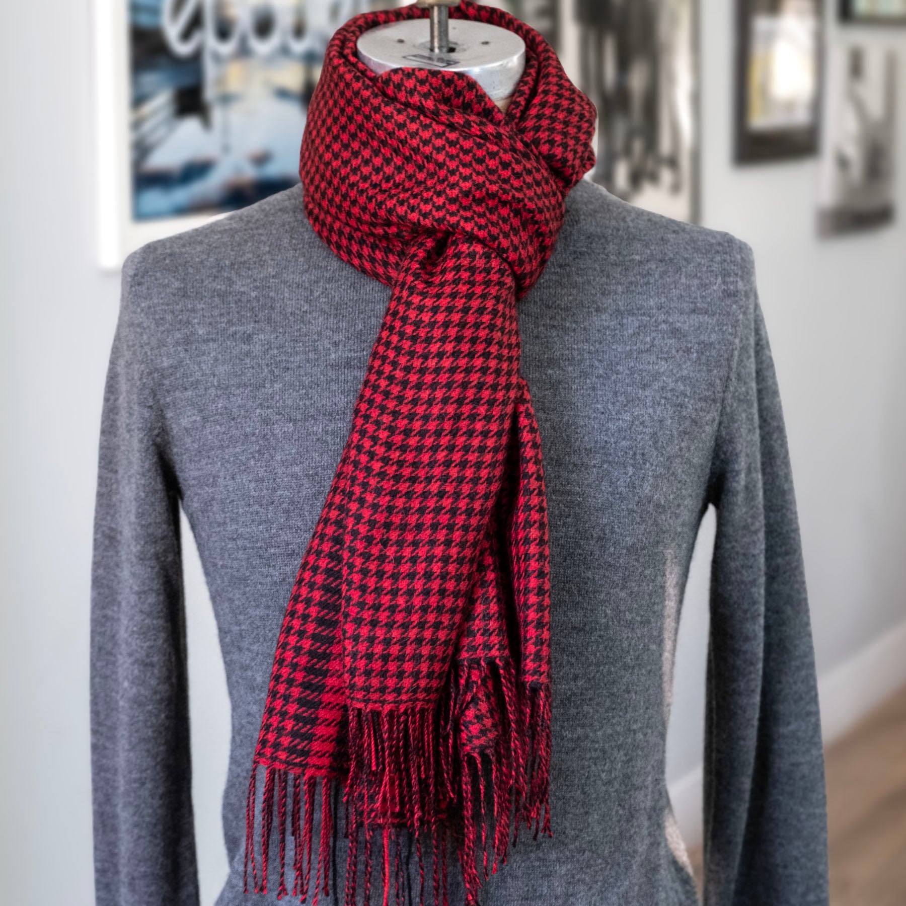 Alpaca Houndsooth Stoles Extra Long