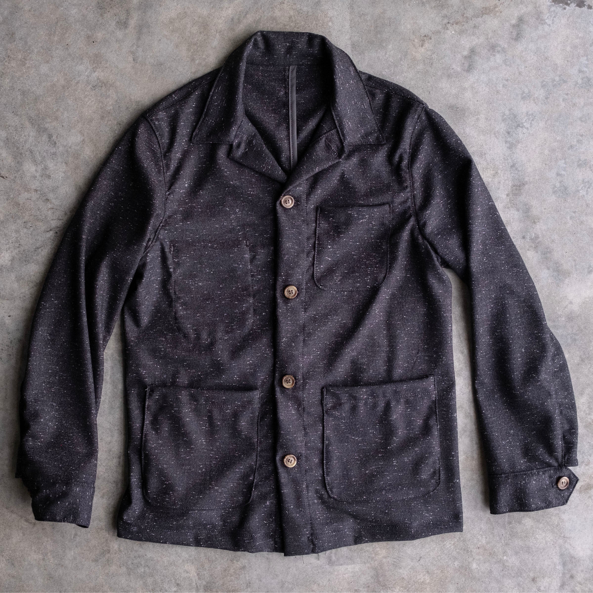 Doyle Jacket Speckled Herringbone Washable Wool-Nylon Sz 46