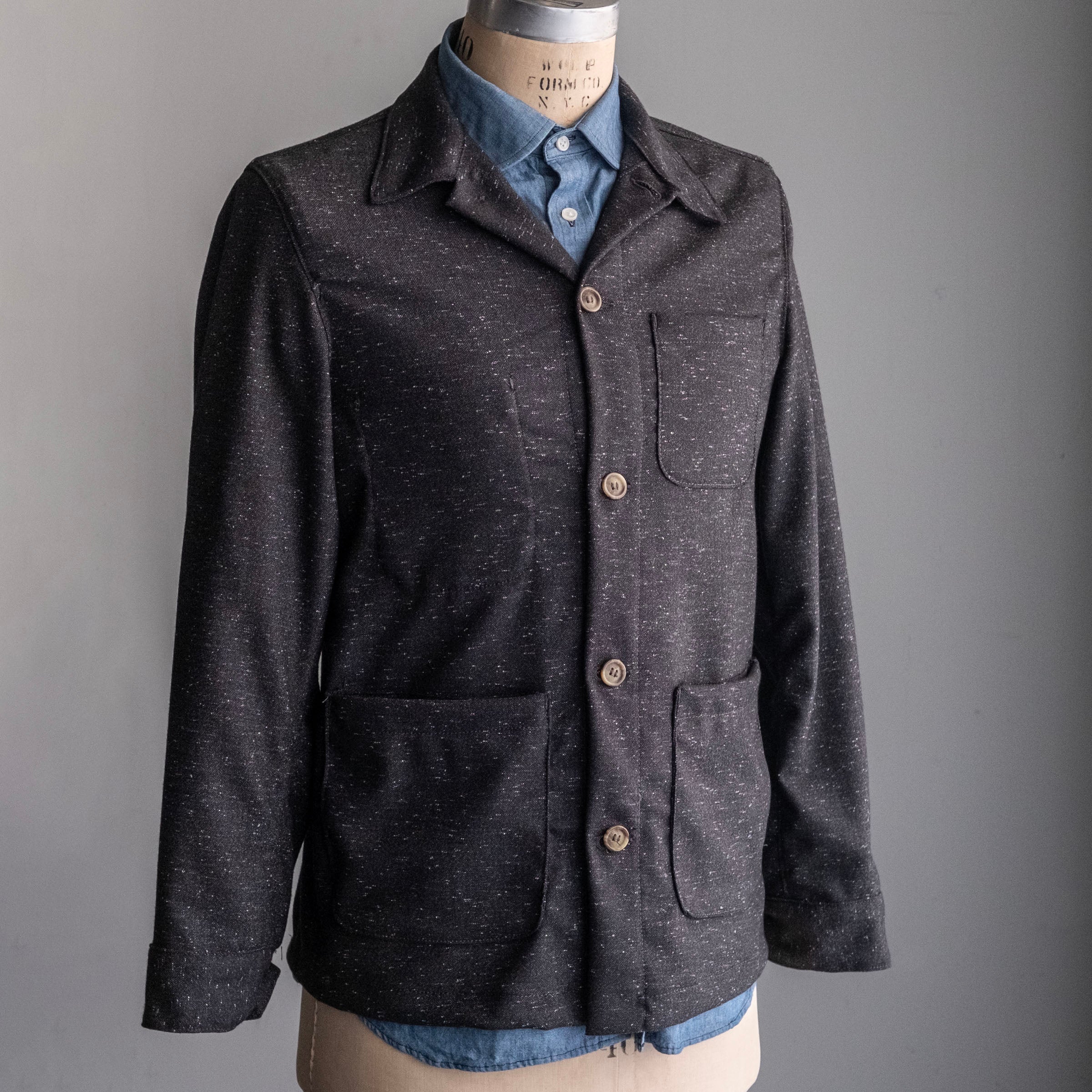 Doyle Jacket Speckled Herringbone Washable Wool-Nylon Sz 46