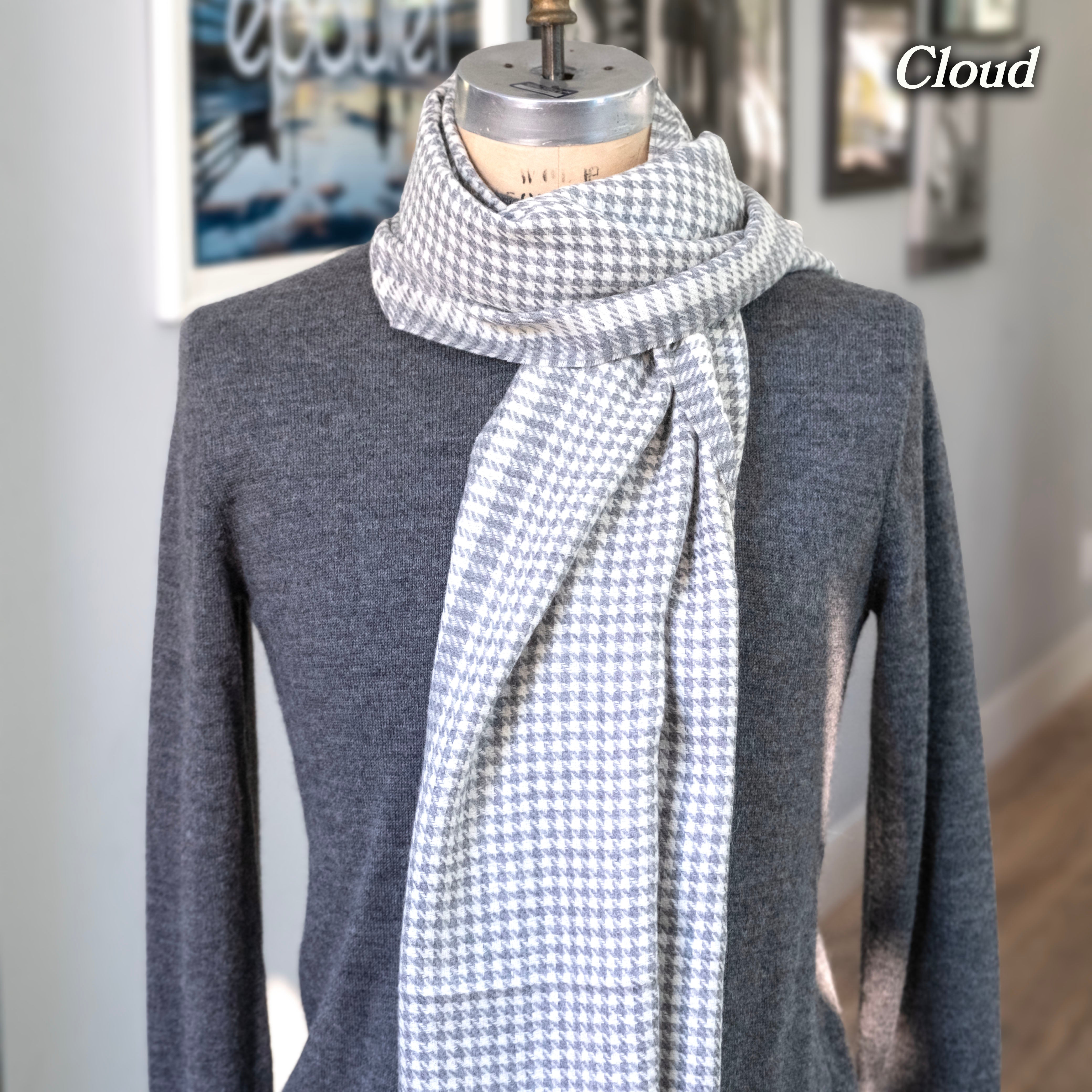 Baby Alpaca Extra Long Stole Houndstooth Cloud