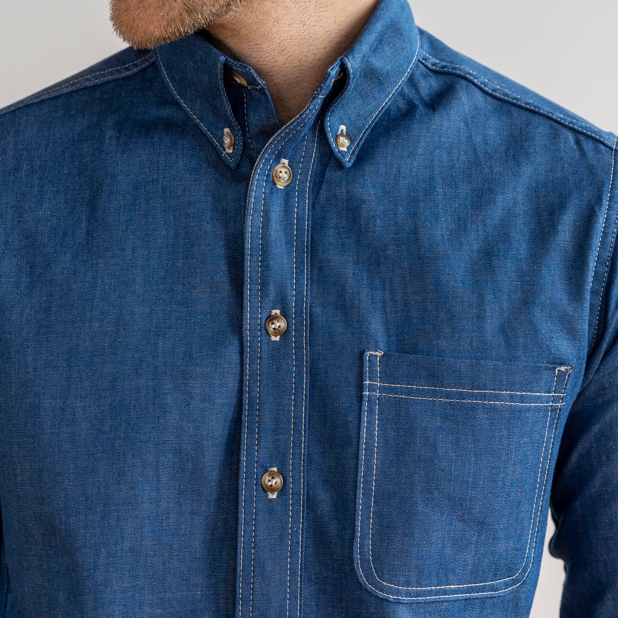 Denim Button Down Shirt Ocean Blue 6oz Chambray