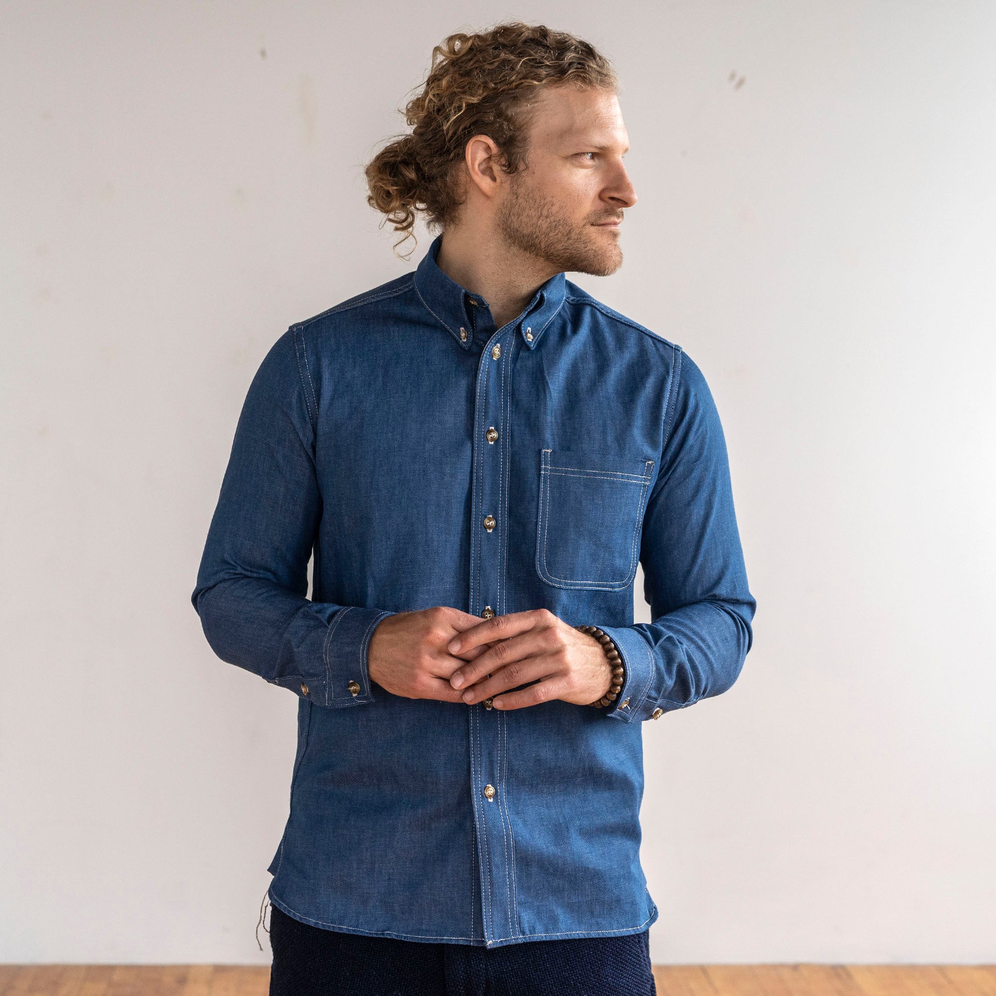 Denim Button Down Shirt Ocean Blue 6oz Chambray