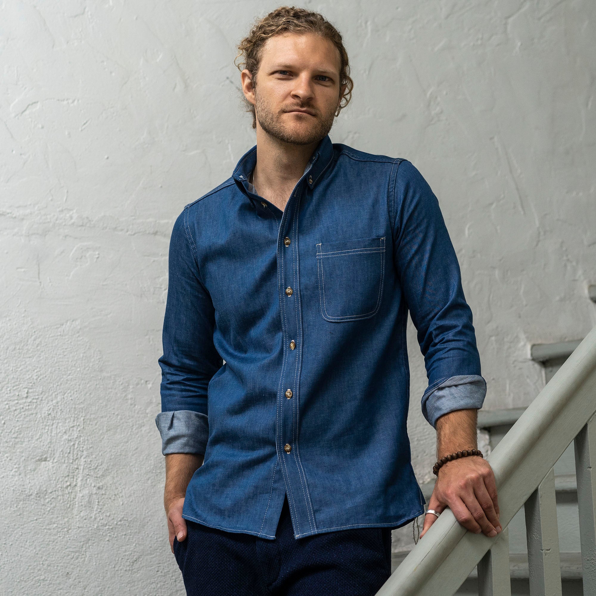 Denim Button Down Shirt Ocean Blue 6oz Chambray