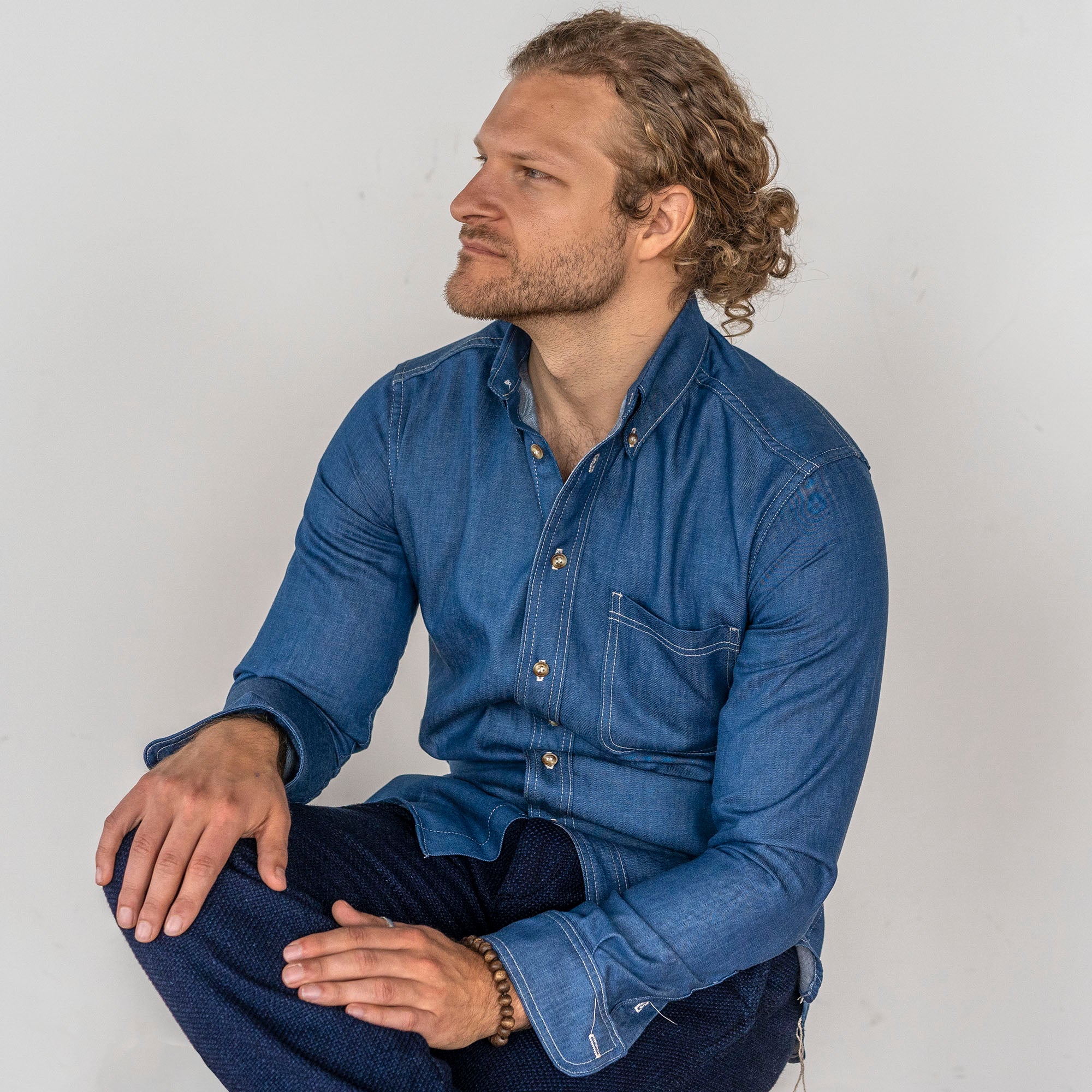 Denim Button Down Shirt Ocean Blue 6oz Chambray