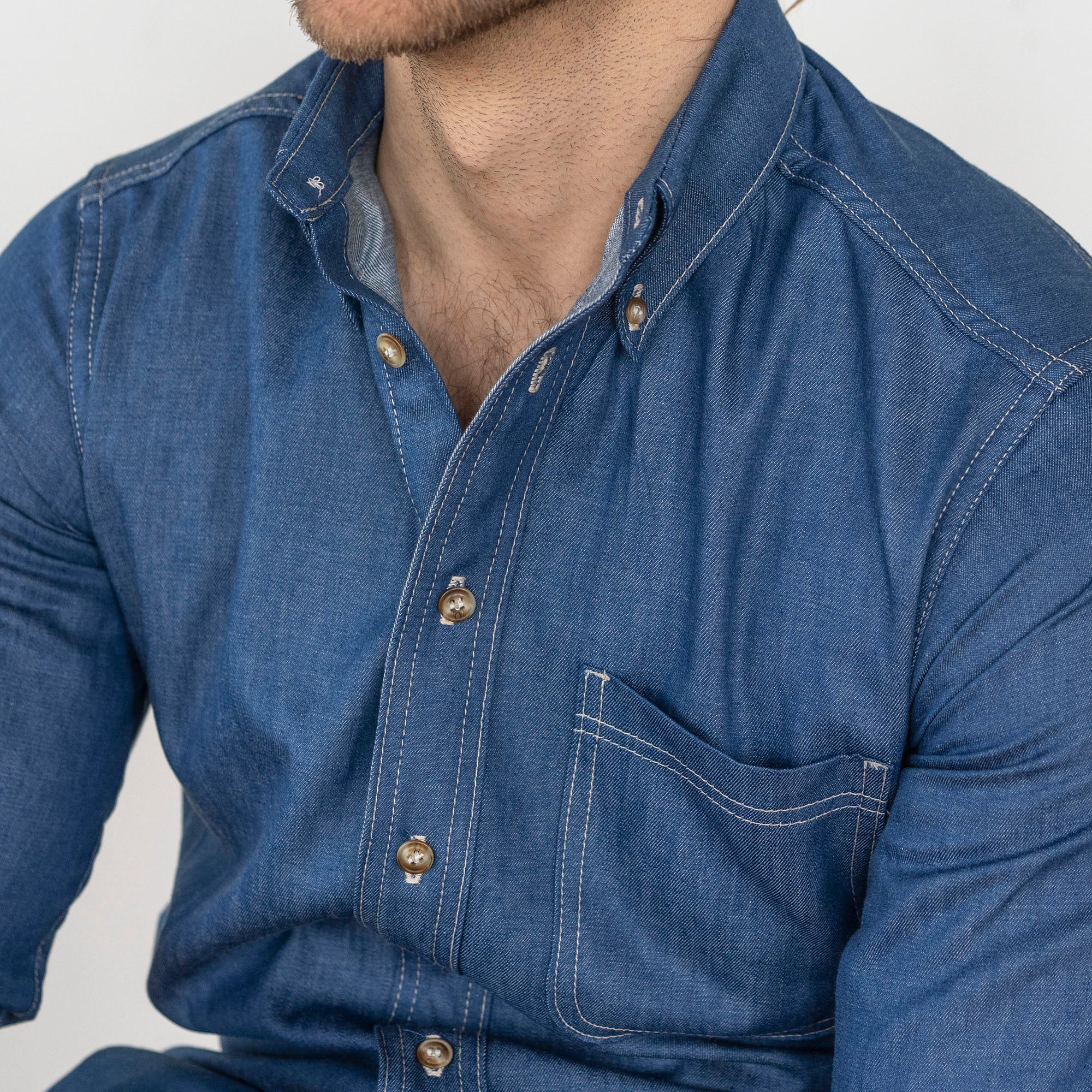 Denim Button Down Shirt Ocean Blue 6oz Chambray