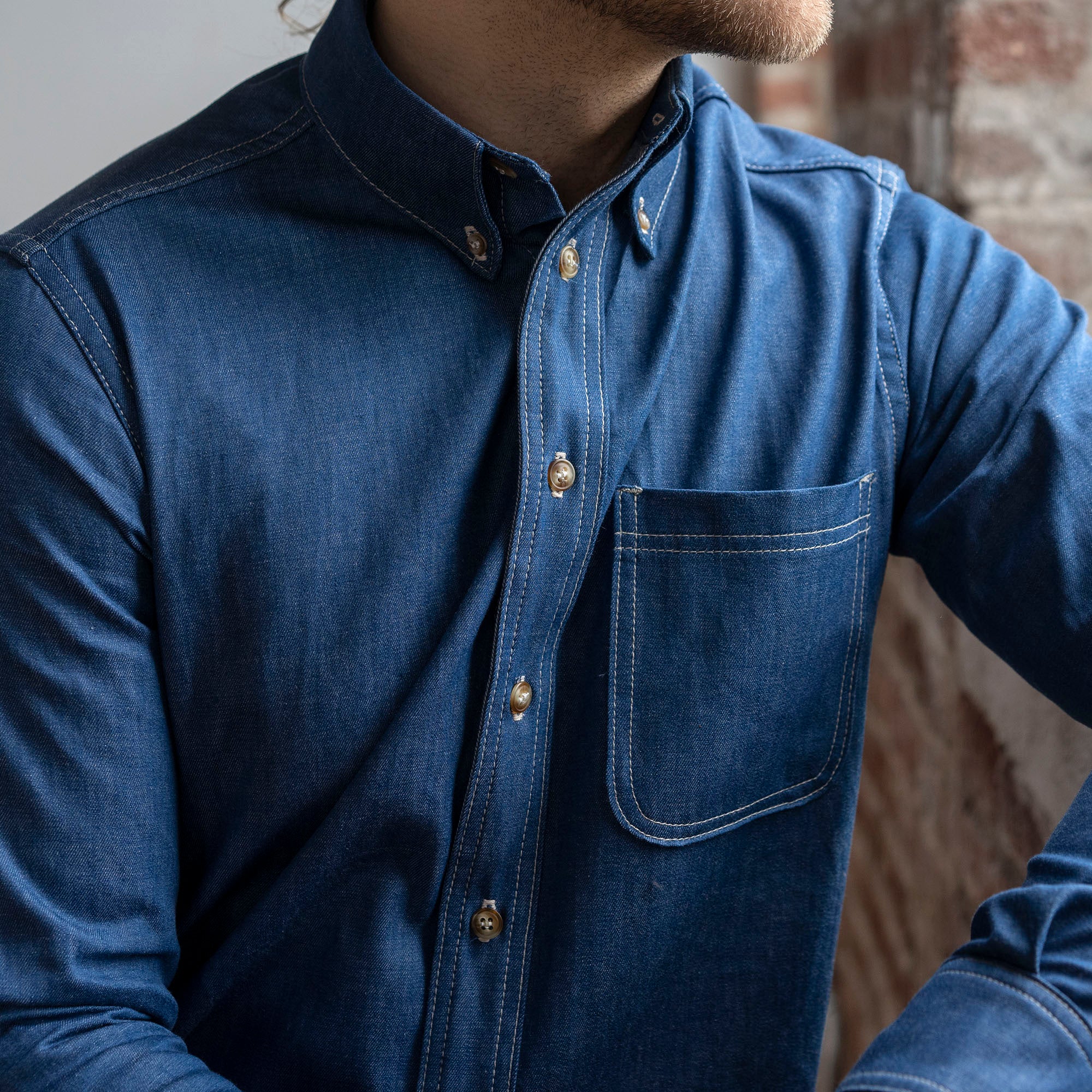 Denim Button Down Shirt Ocean Blue 6oz Chambray