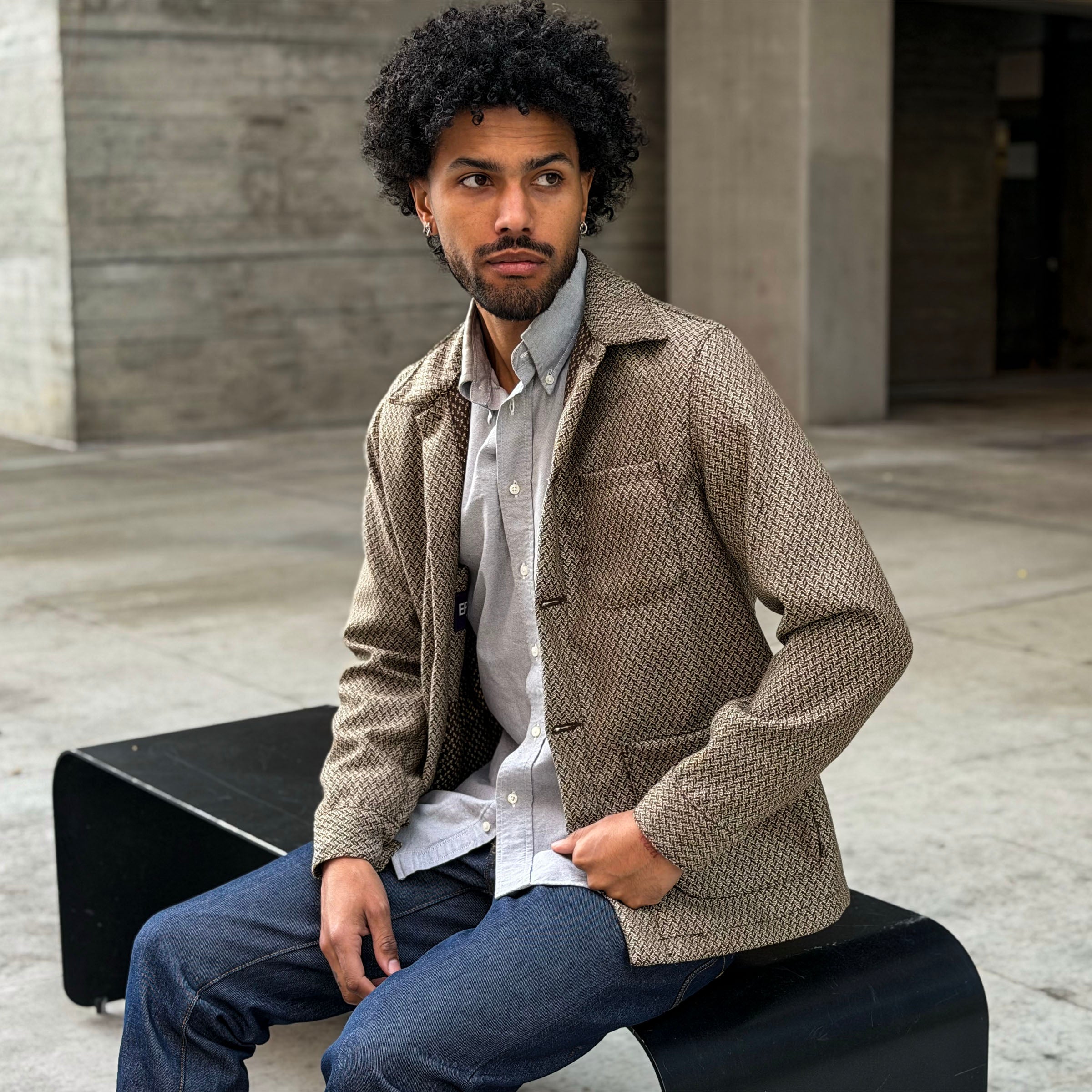 Doyle Jacket Almond Herringbone Jacquard Cotton