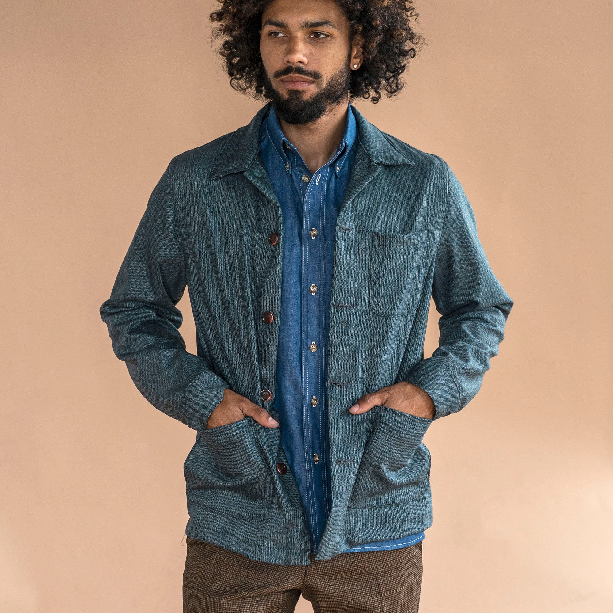 Doyle Jacket in Jade Turquoise Tropical Wool & Silk