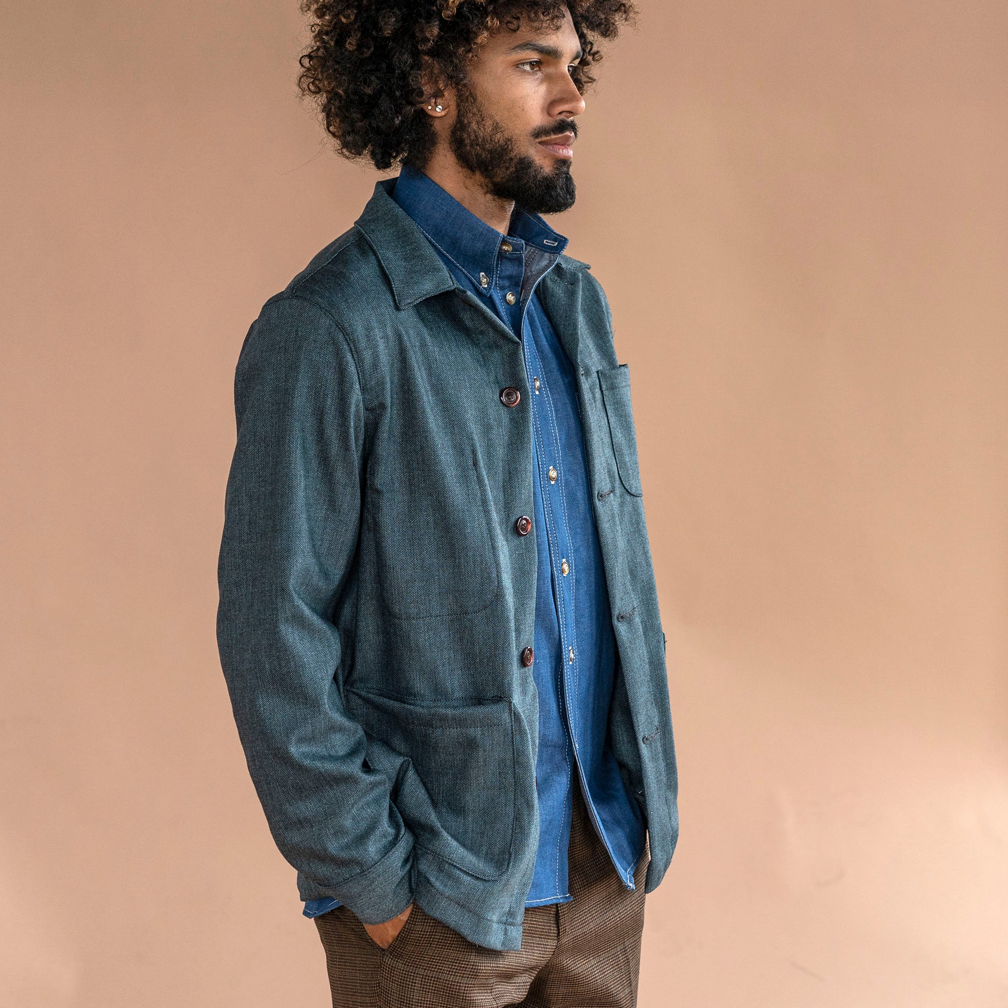 Doyle Jacket in Jade Turquoise Tropical Wool & Silk