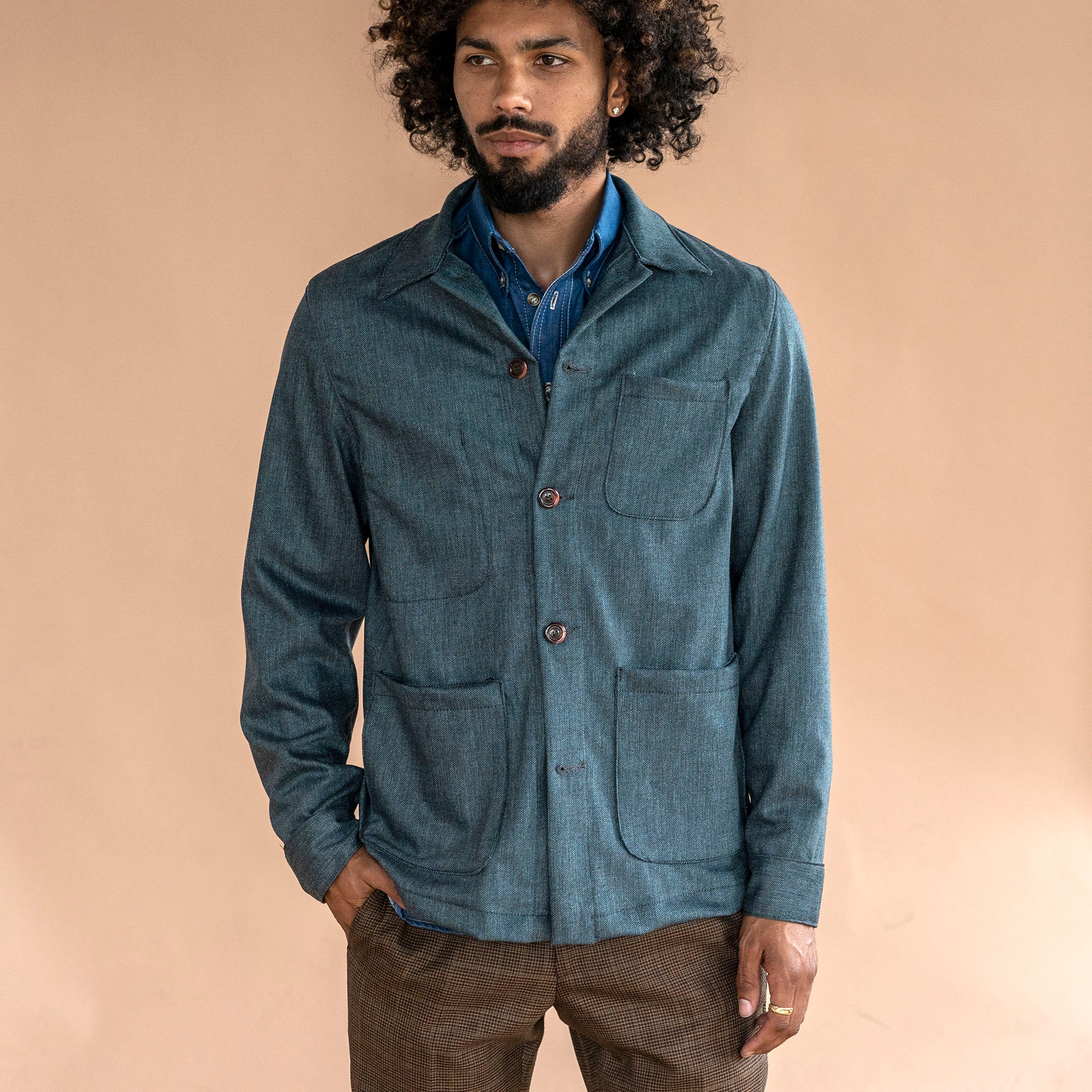 Doyle Jacket in Jade Turquoise Tropical Wool & Silk
