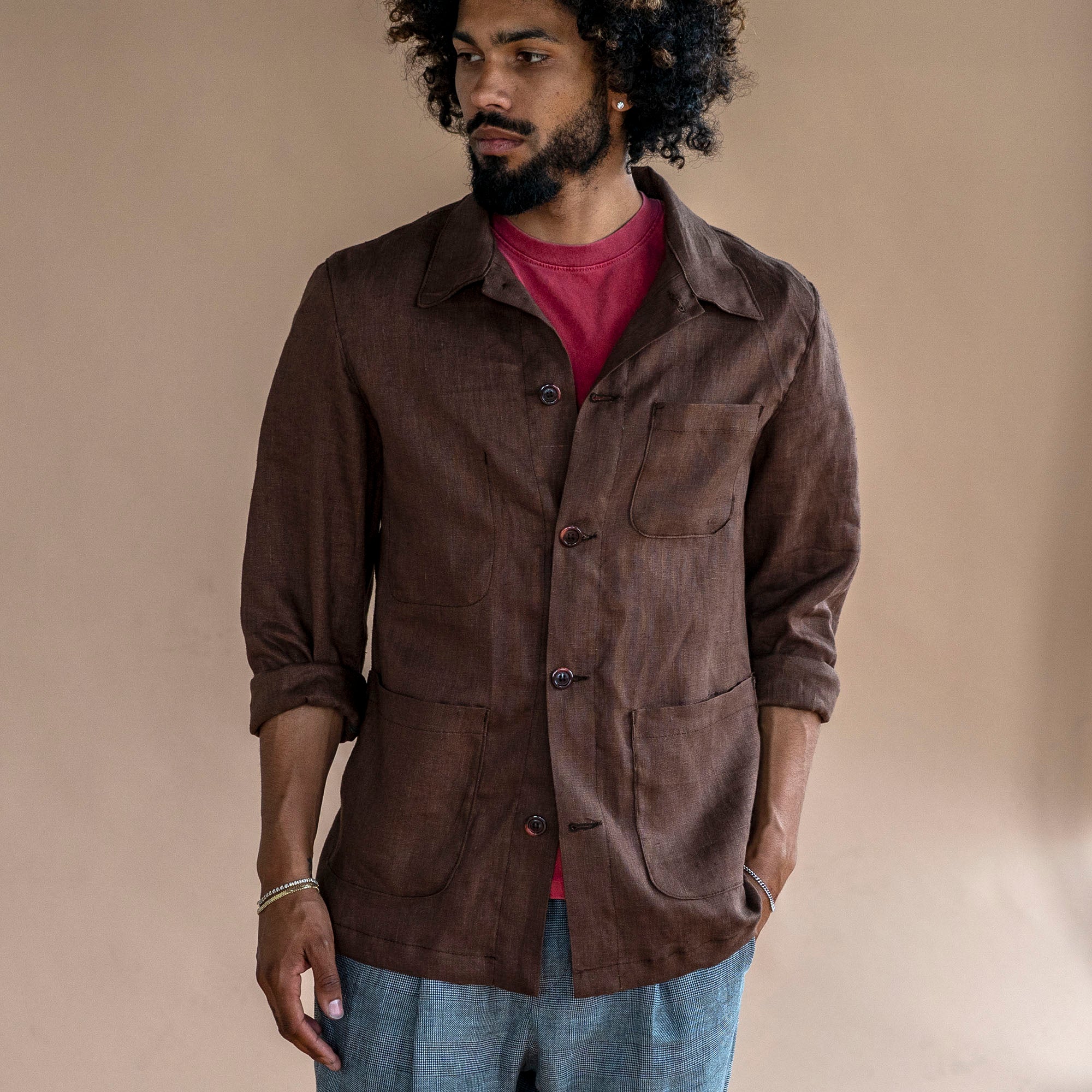 Doyle Jacket in Albini Tobacco Linen Sz 42