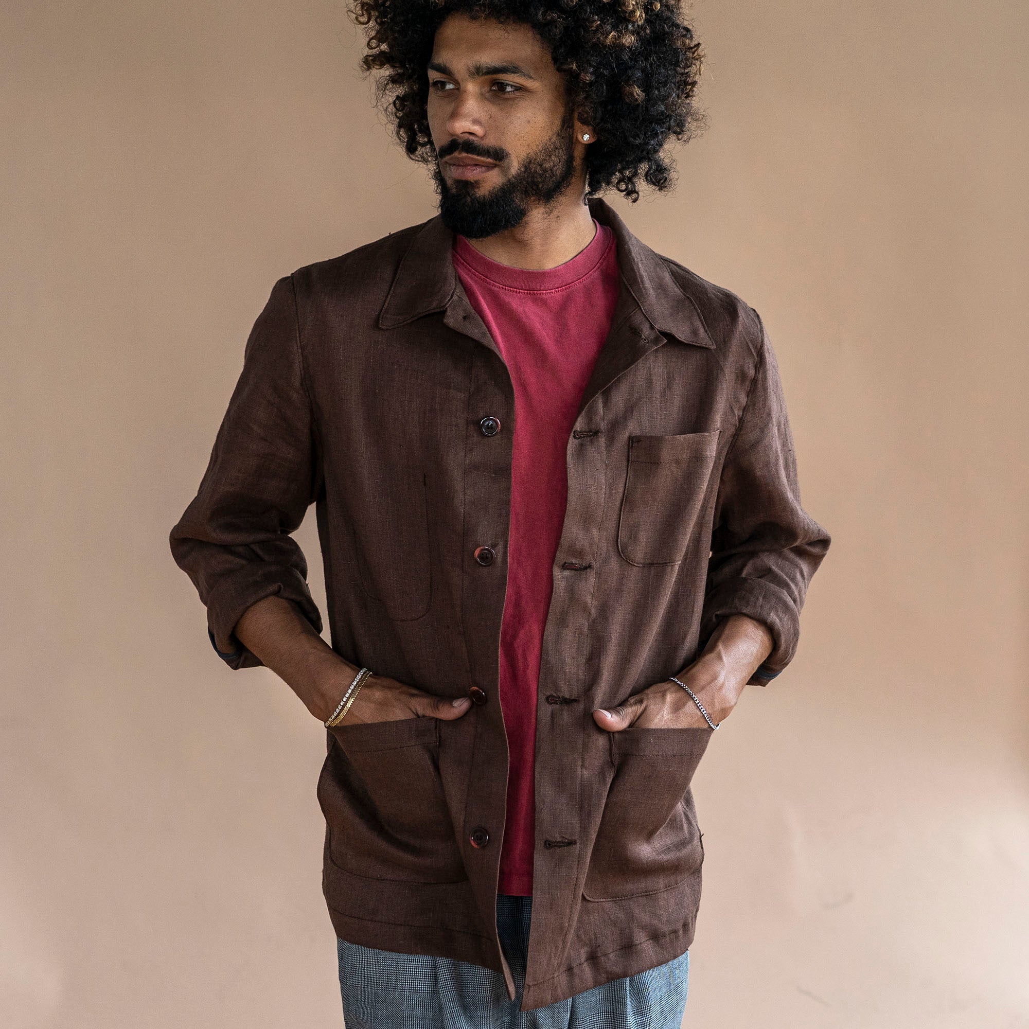 Doyle Jacket in Albini Tobacco Linen Sz 42