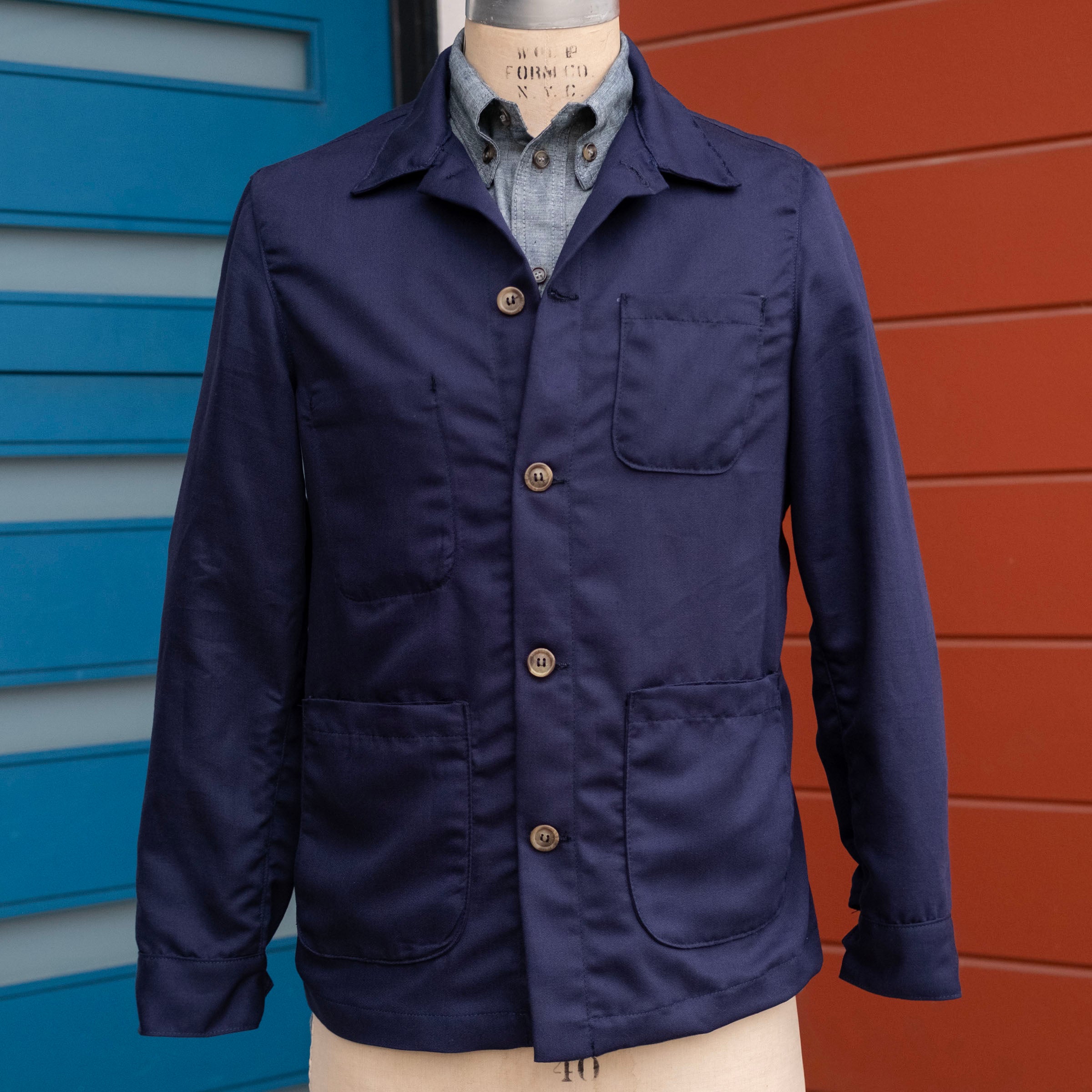 Doyle Jacket in Washable Navy Tech Hopsack Wool