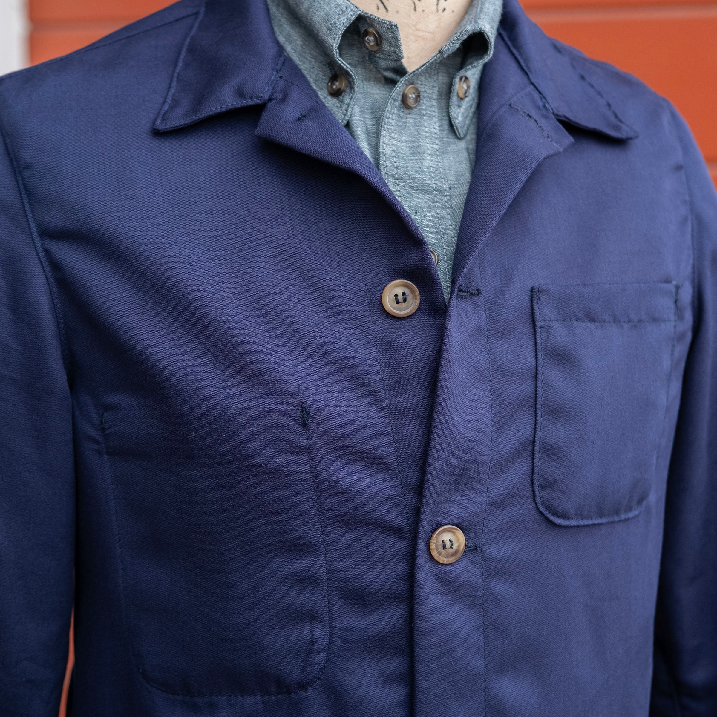 Doyle Jacket in Washable Navy Tech Hopsack Wool