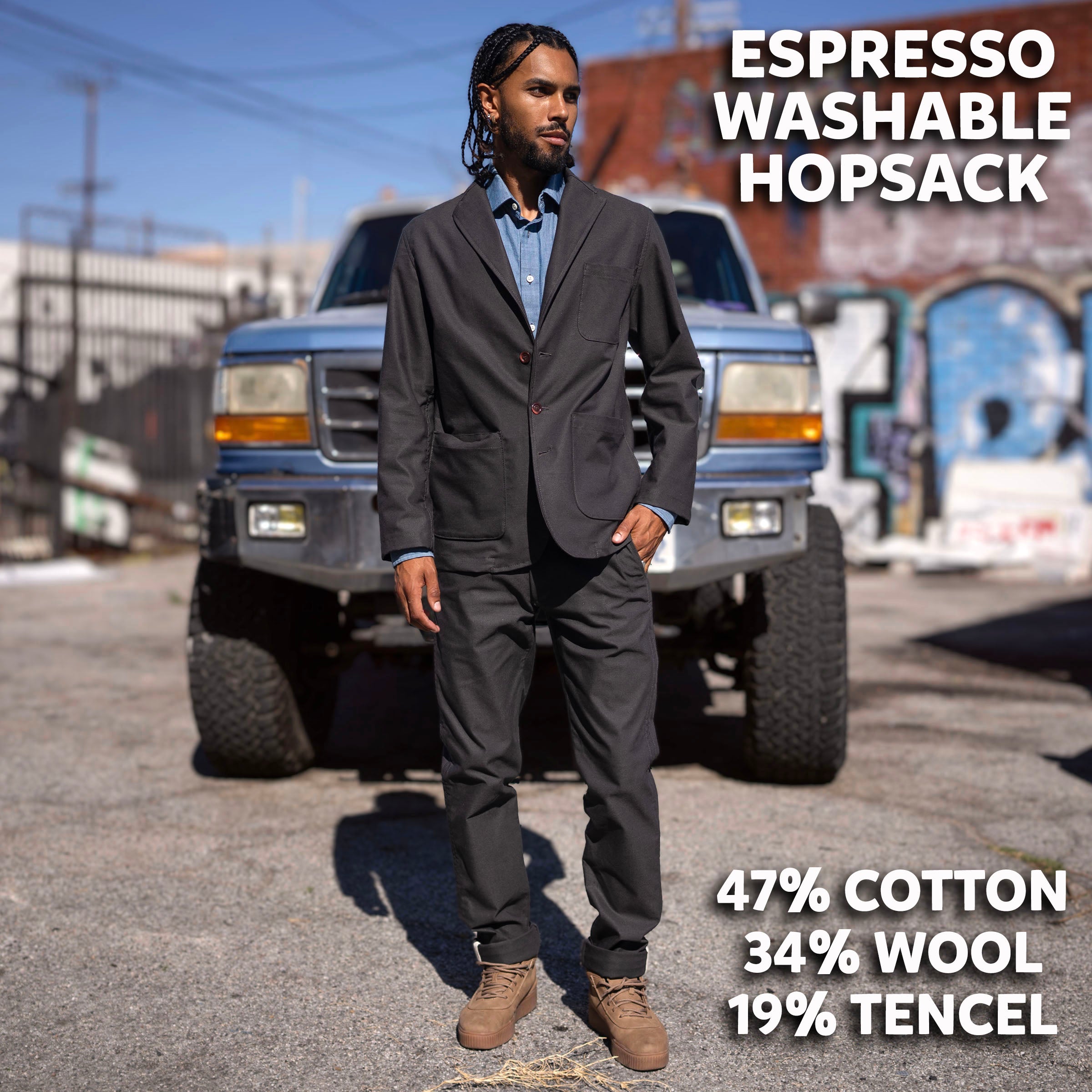 Kamigata Project: Indigo Sashiko, Washable Tweed, Espresso Hopsack
