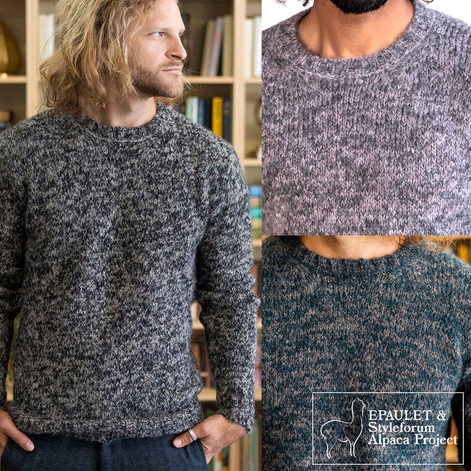 Alpaca Handknit Marled Crewneck Sweaters