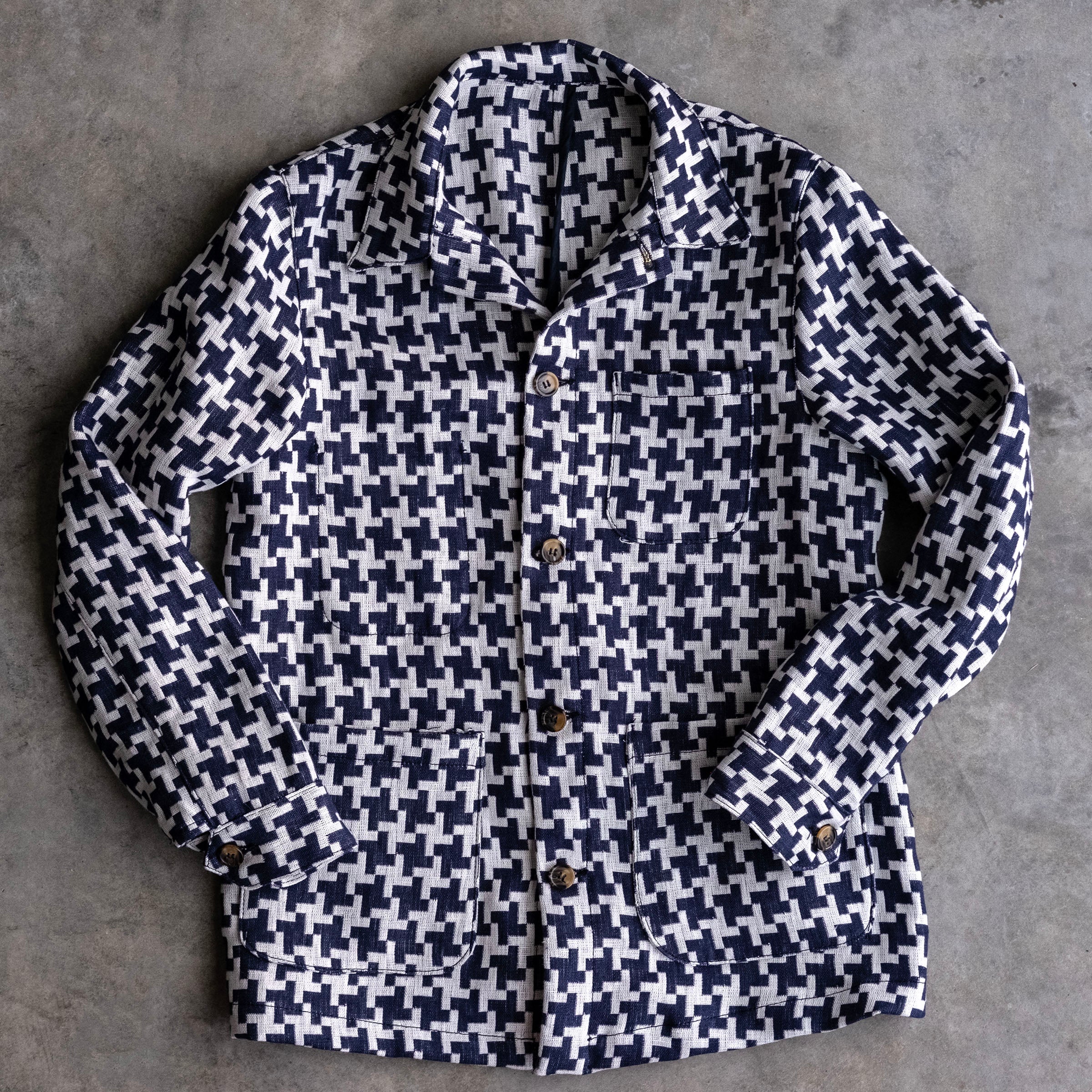 Doyle Jacket Hattori Heavyweight Linen Indigo & Ivory Stars