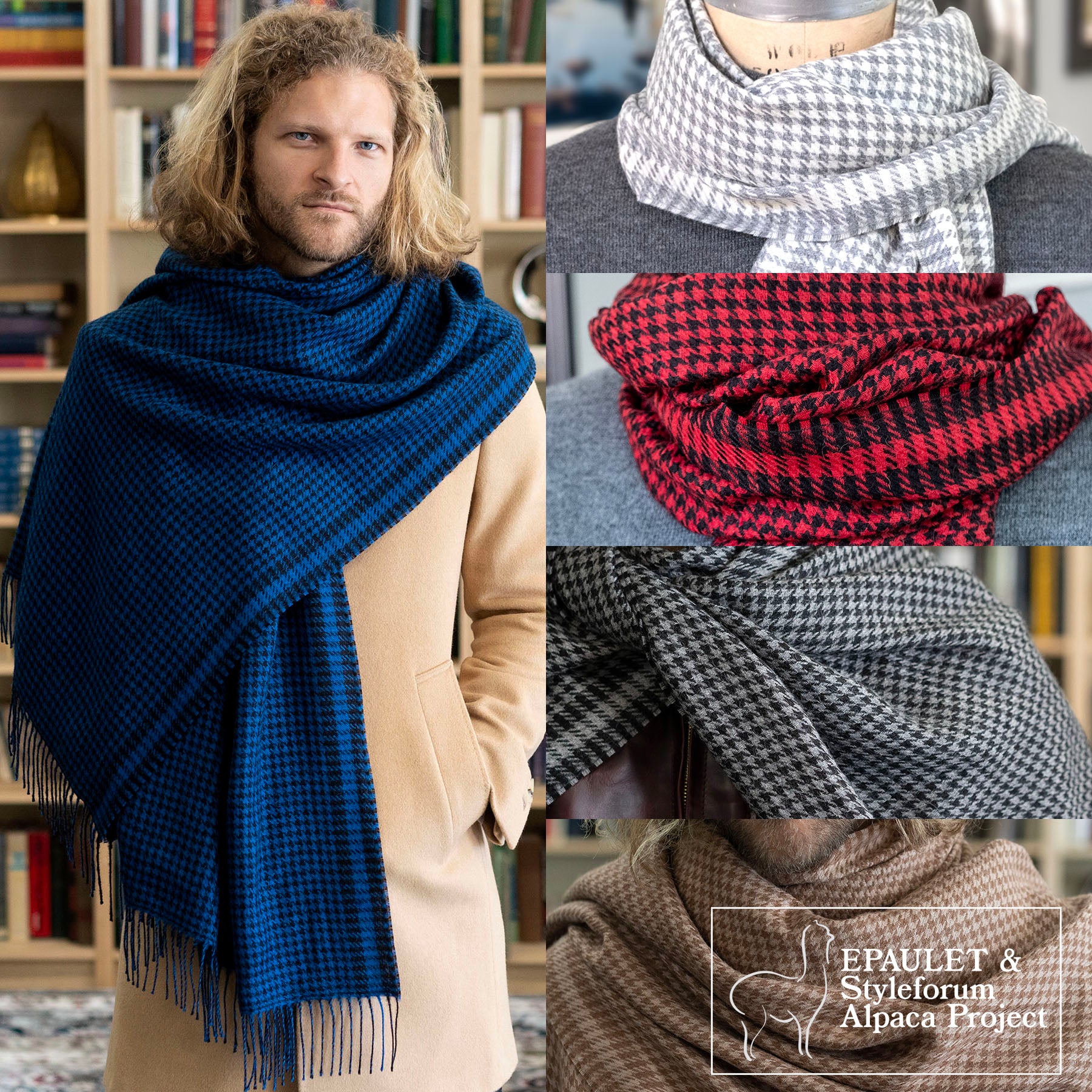 Alpaca Houndsooth Stoles Extra Long