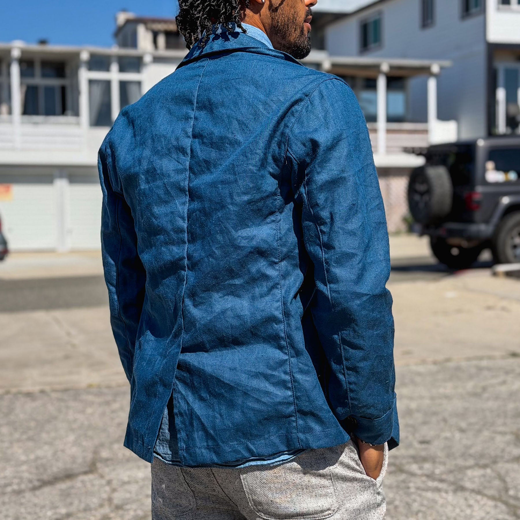 Doyle Jacket Marine Blue Albini Linen