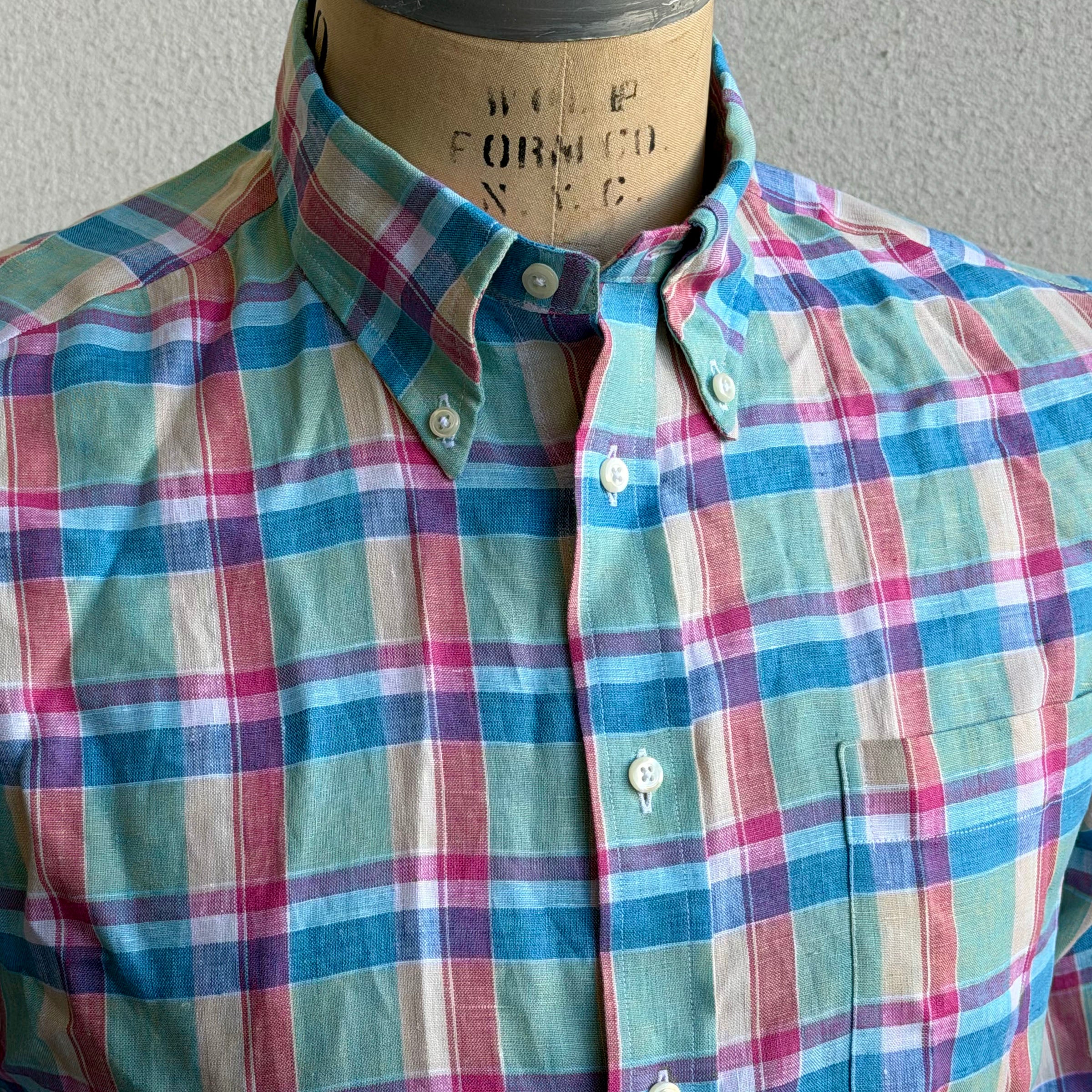 Sample: Individualized Albini Madras Pure Linen Shirt Sz Medium