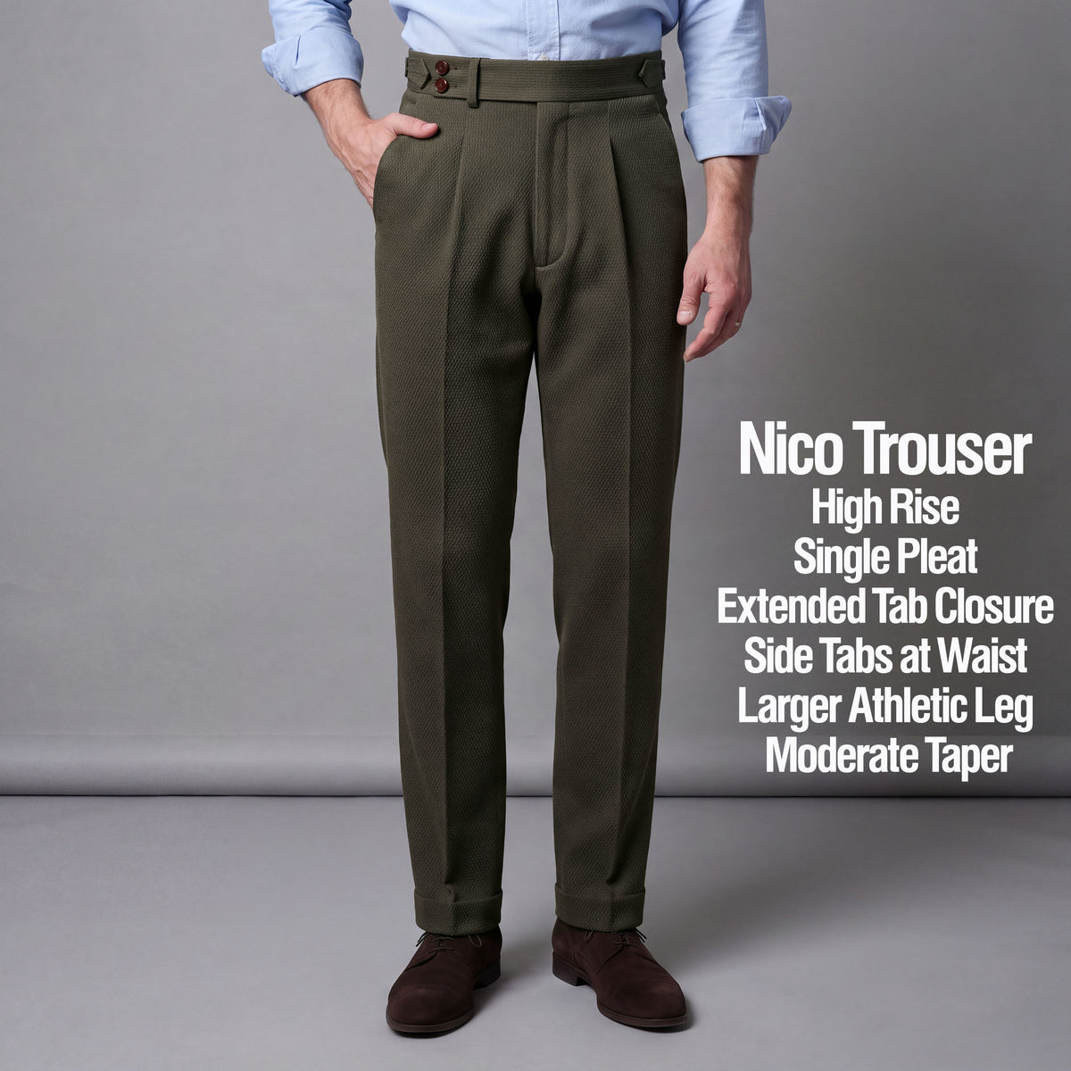Custom Trousers in Japanese Olive Moss Sashiko