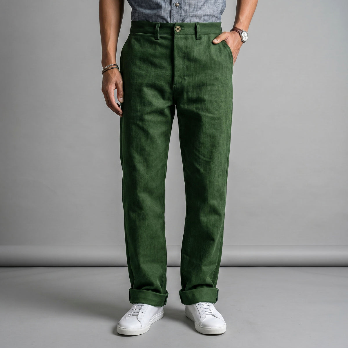 Fairfax Easy Fit Chinos Dyed Forest Twill Sz 37