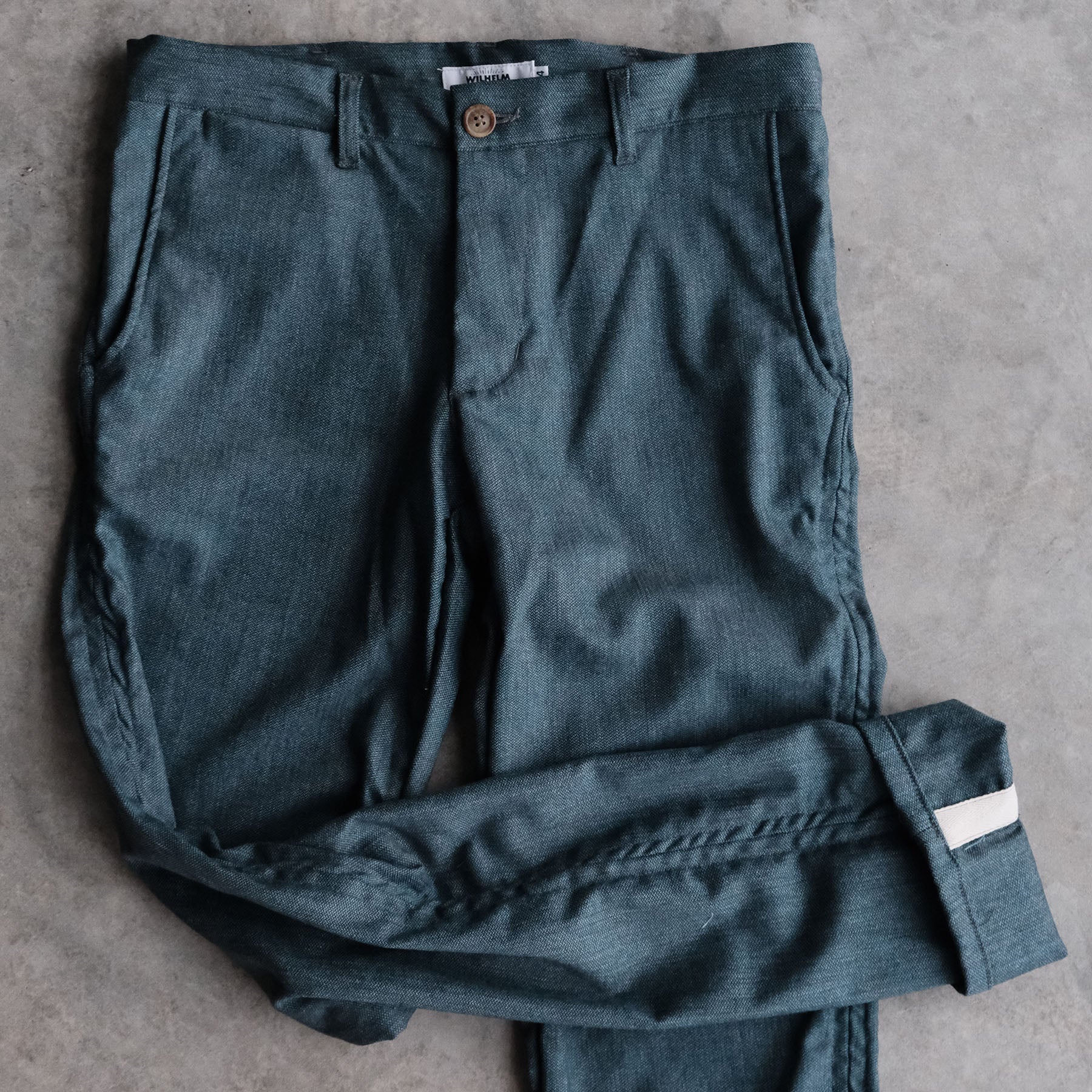 Sample Sale: Rivet Chino in Jade Wool-Silk Size 34