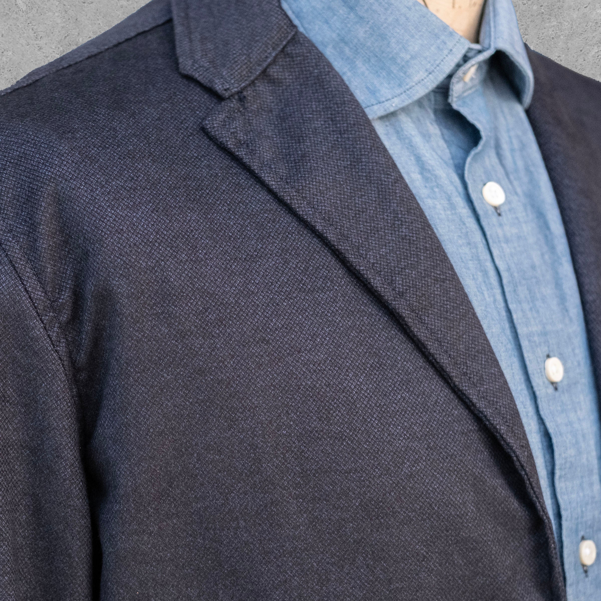 Sinclair Sportcoat Navy Cotton-Cashmere Jacquard Sz 44