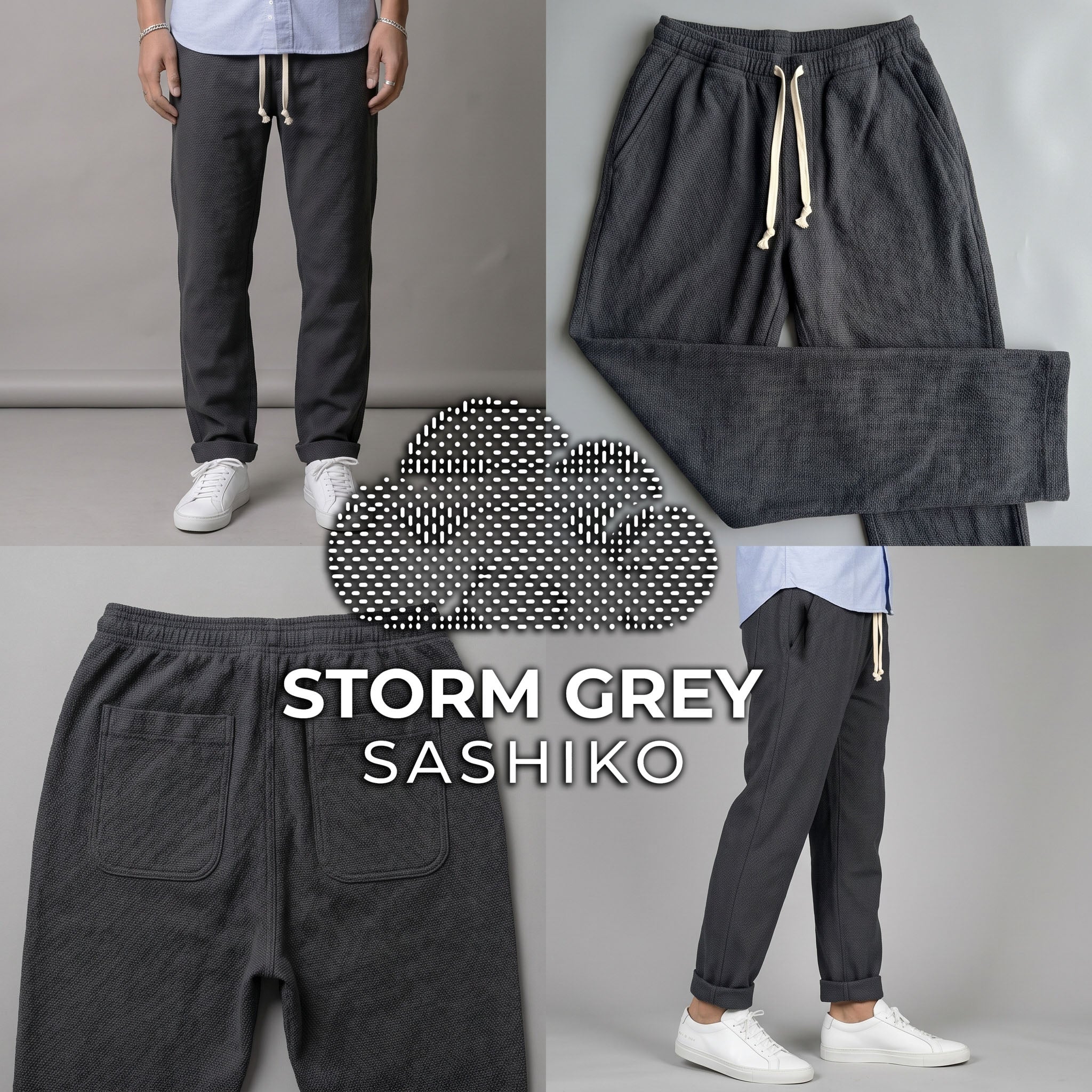 Laidback Pant Storm Grey Sashiko Project: June Shipment