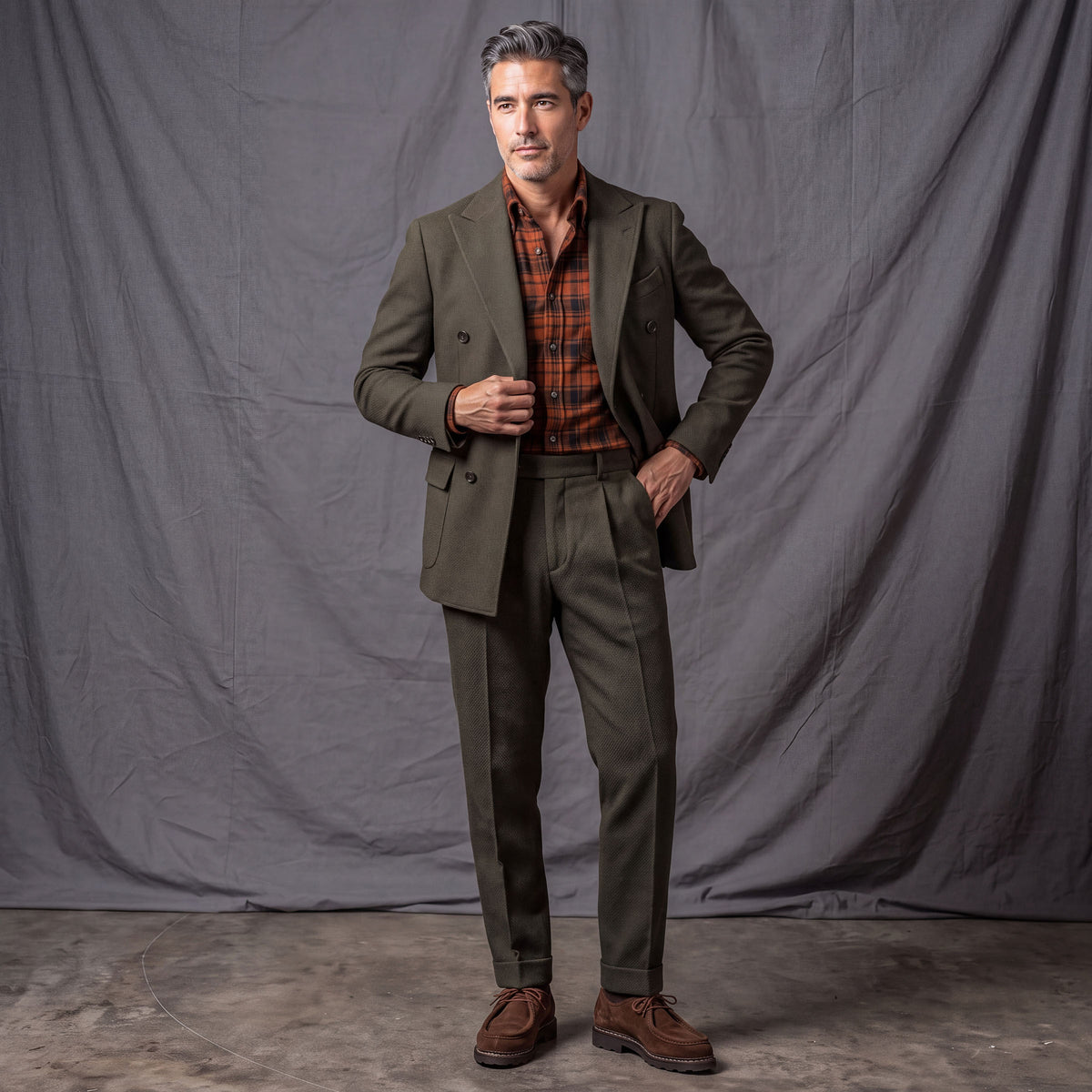 Custom Suits & Sportcoats in Japanese Olive Moss Sashiko