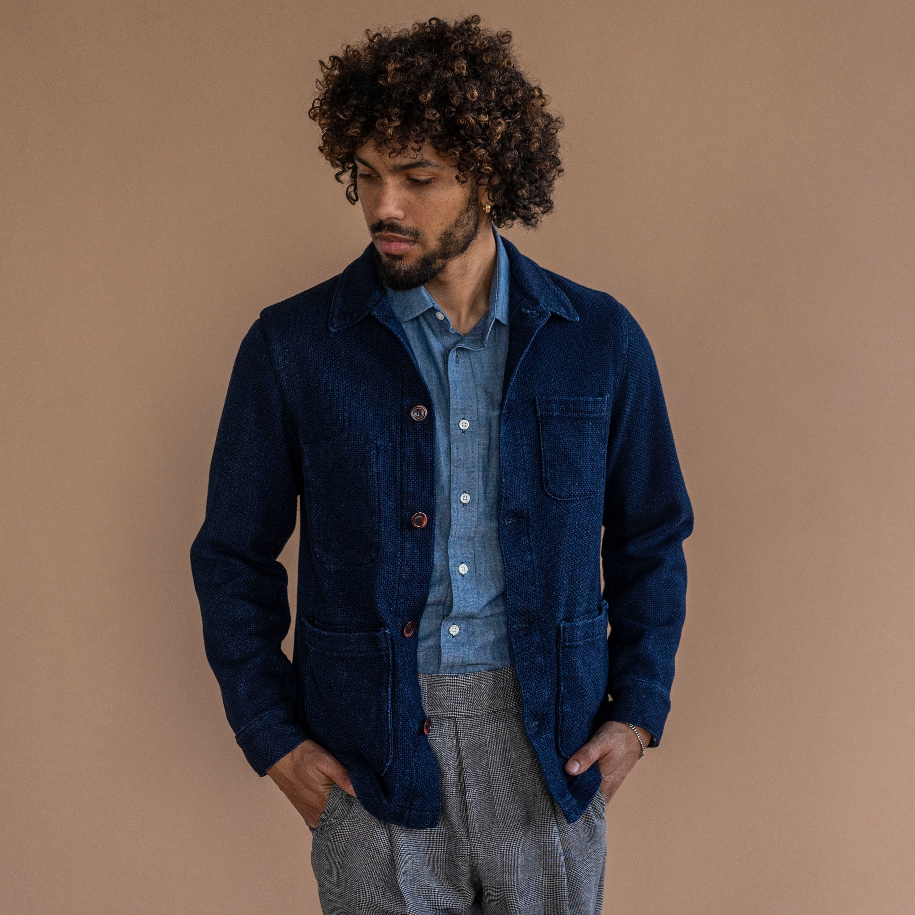 Doyle Jacket in Rope Dyed Indigo Sashiko Pumice Washed