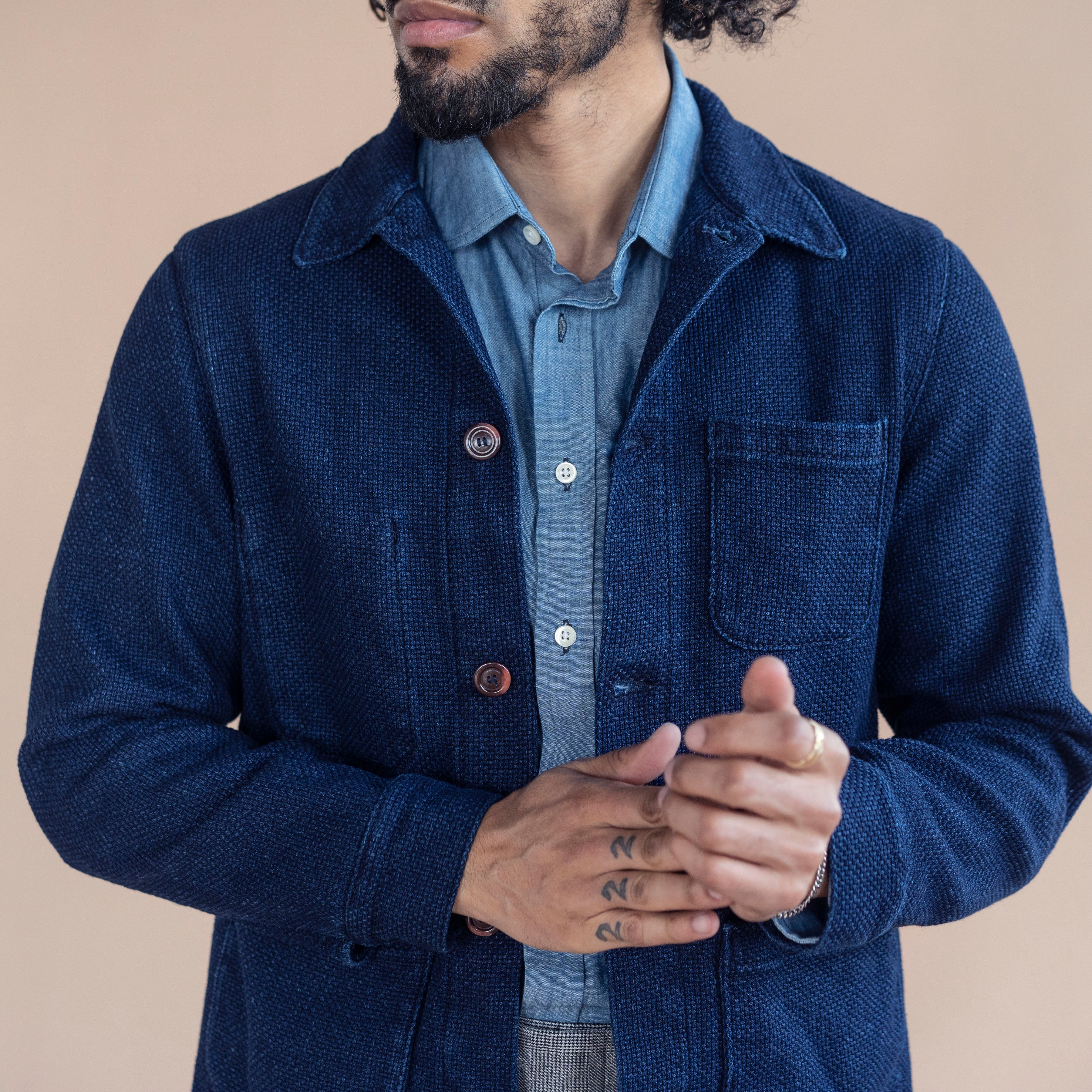 Doyle Jacket in Rope Dyed Indigo Sashiko Pumice Washed
