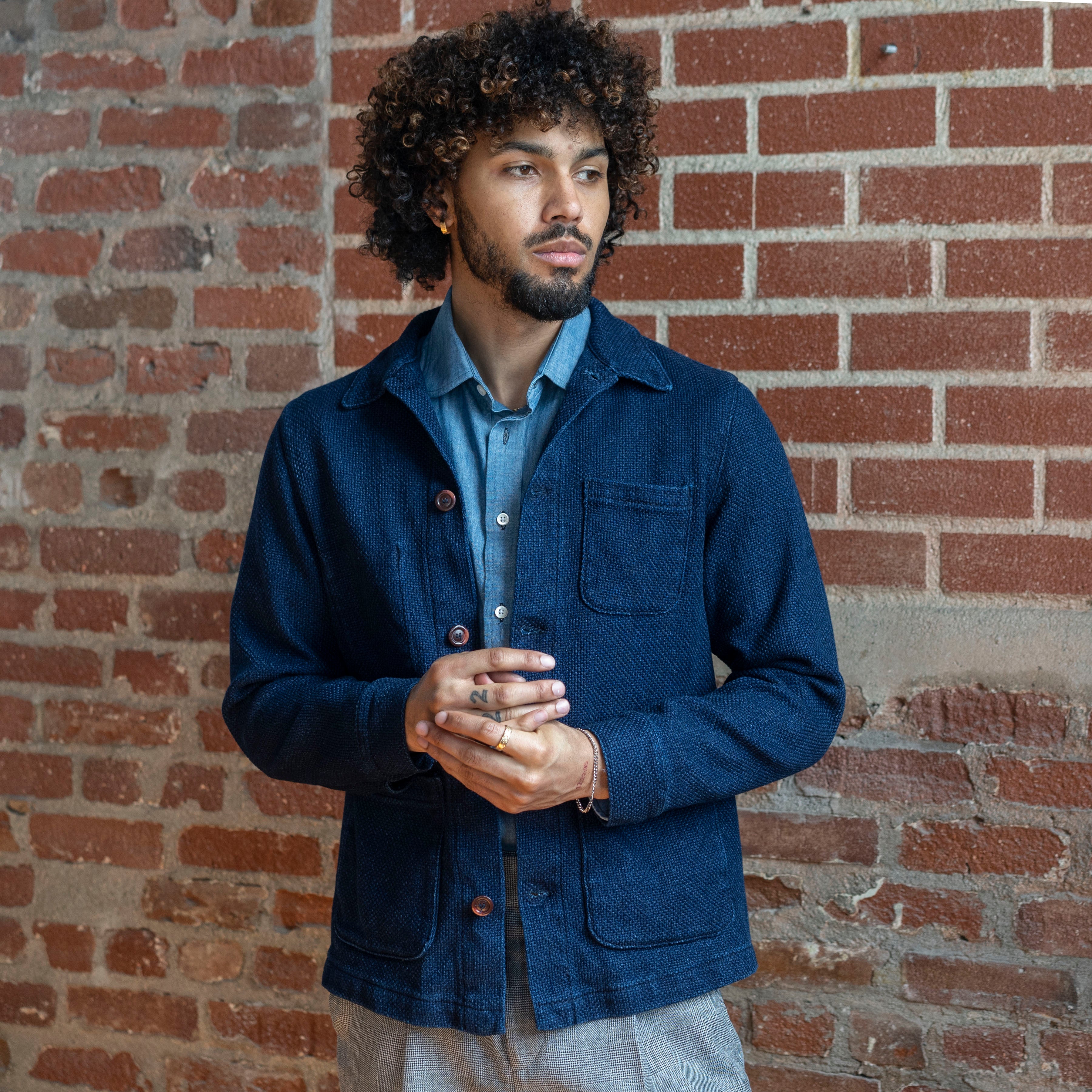 Doyle Jacket in Rope Dyed Indigo Sashiko Pumice Washed