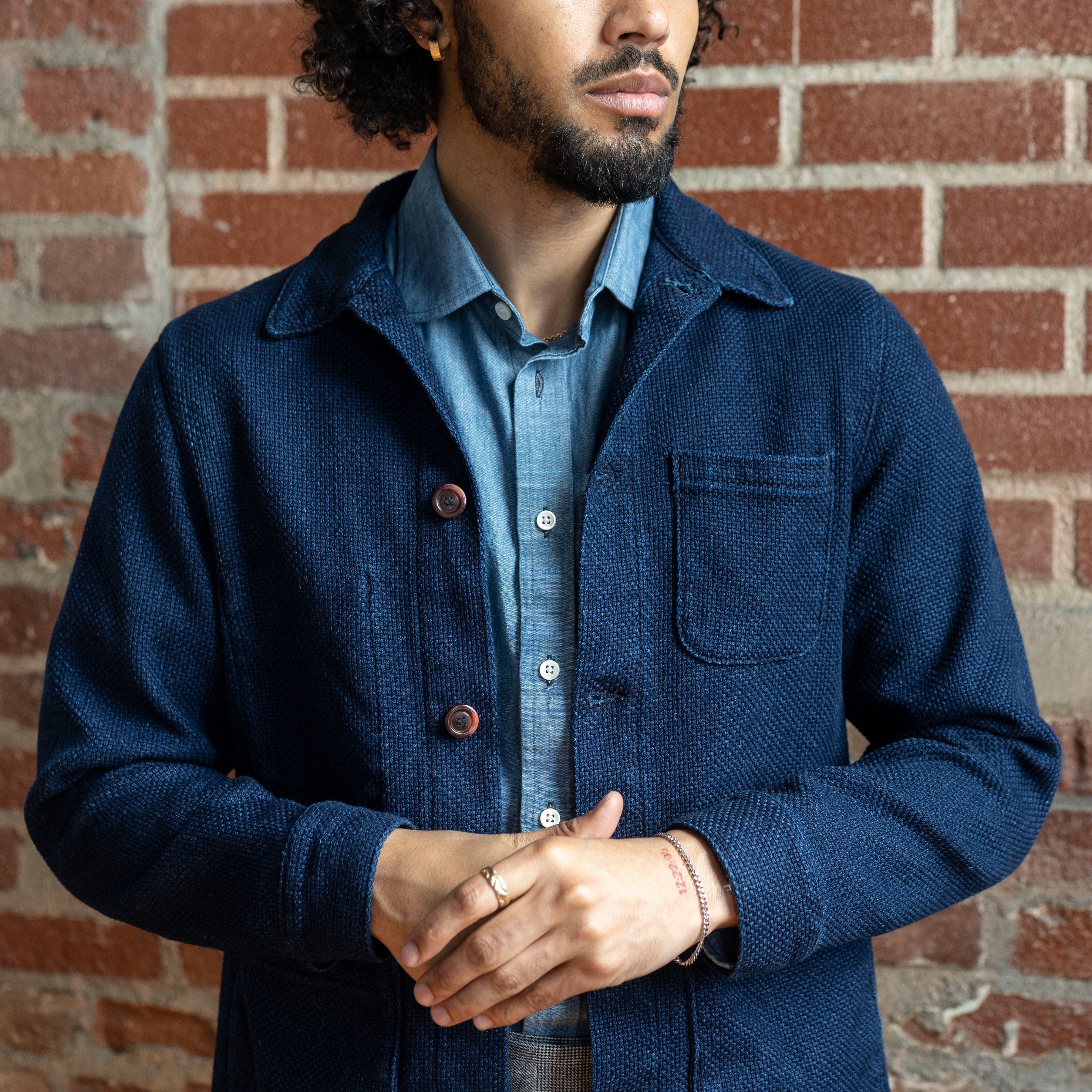 Doyle Jacket in Rope Dyed Indigo Sashiko Pumice Washed