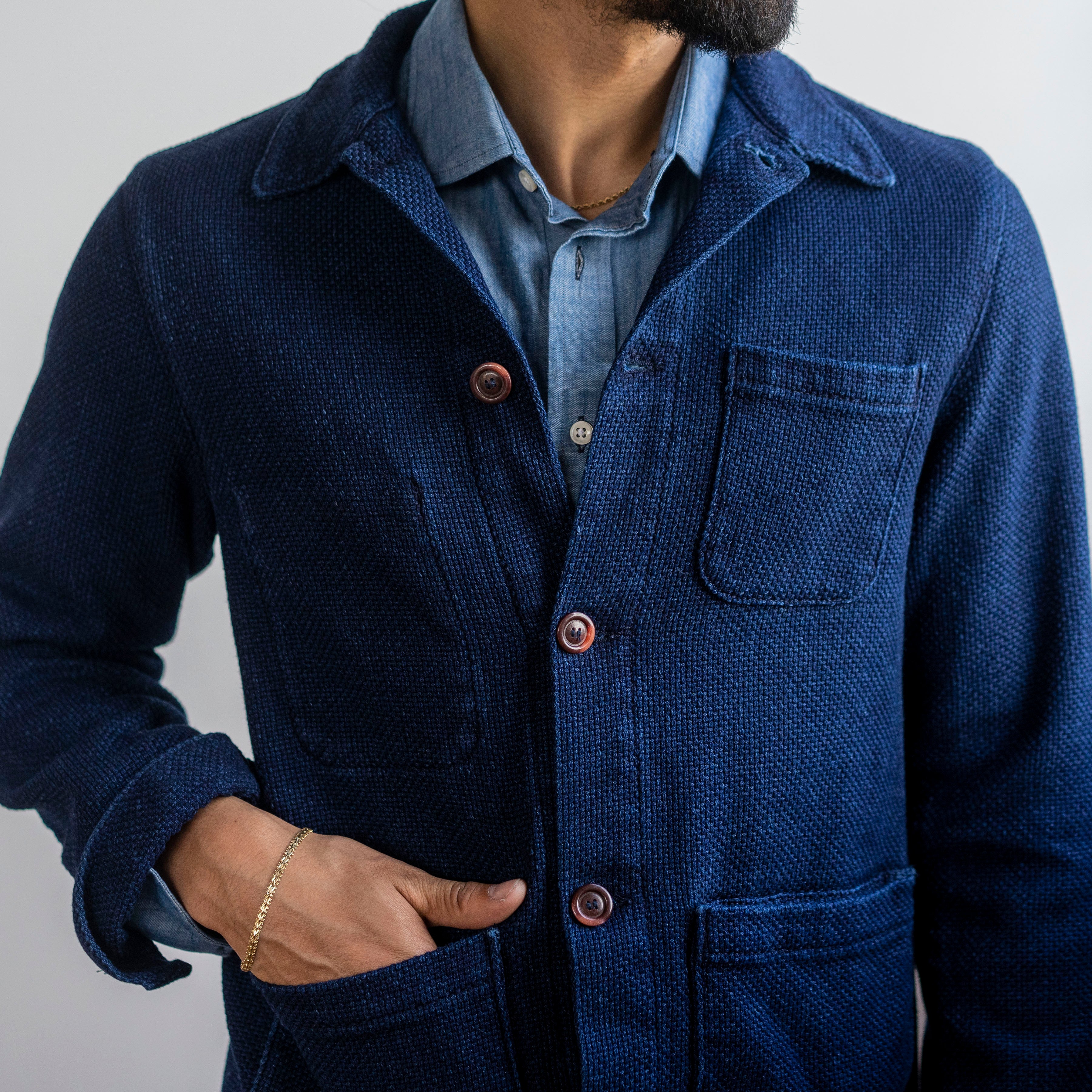 Doyle Jacket in Rope Dyed Indigo Sashiko Pumice Washed