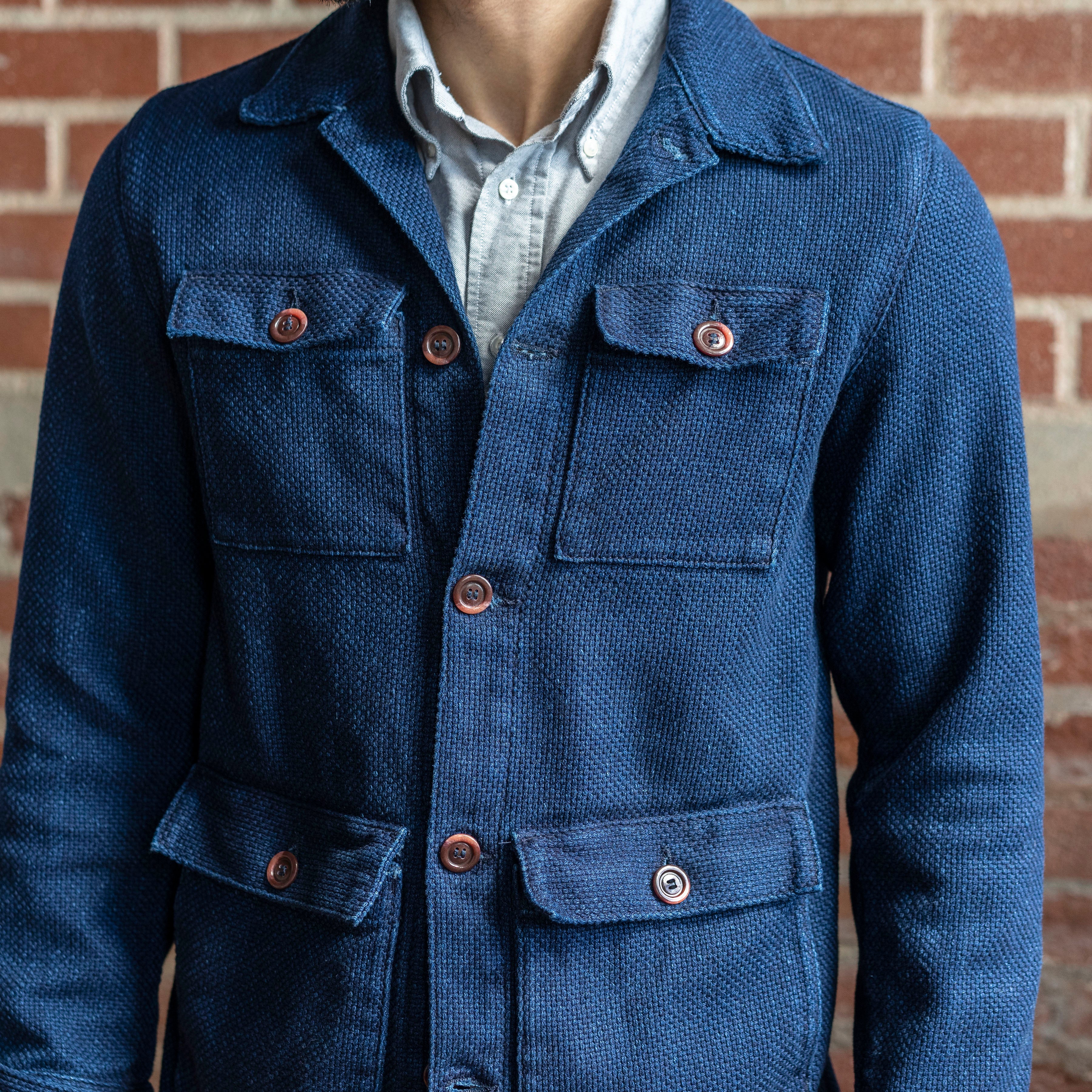 Field Jacket in Rope Dyed Indigo Sashiko Pumice Washed