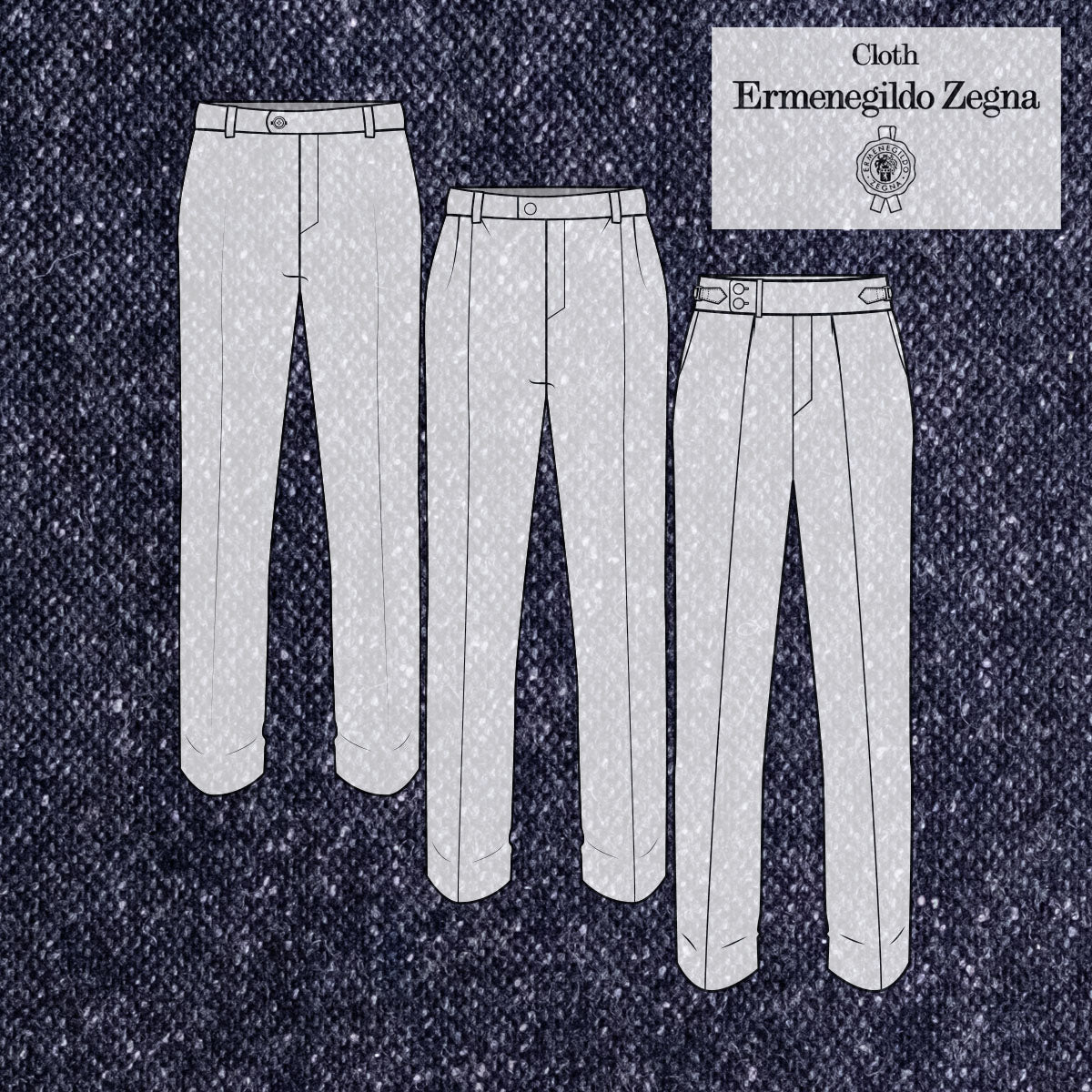 Custom Trousers Zegna Featherweight Wool-Silk Indigo Donegal (4 Units)
