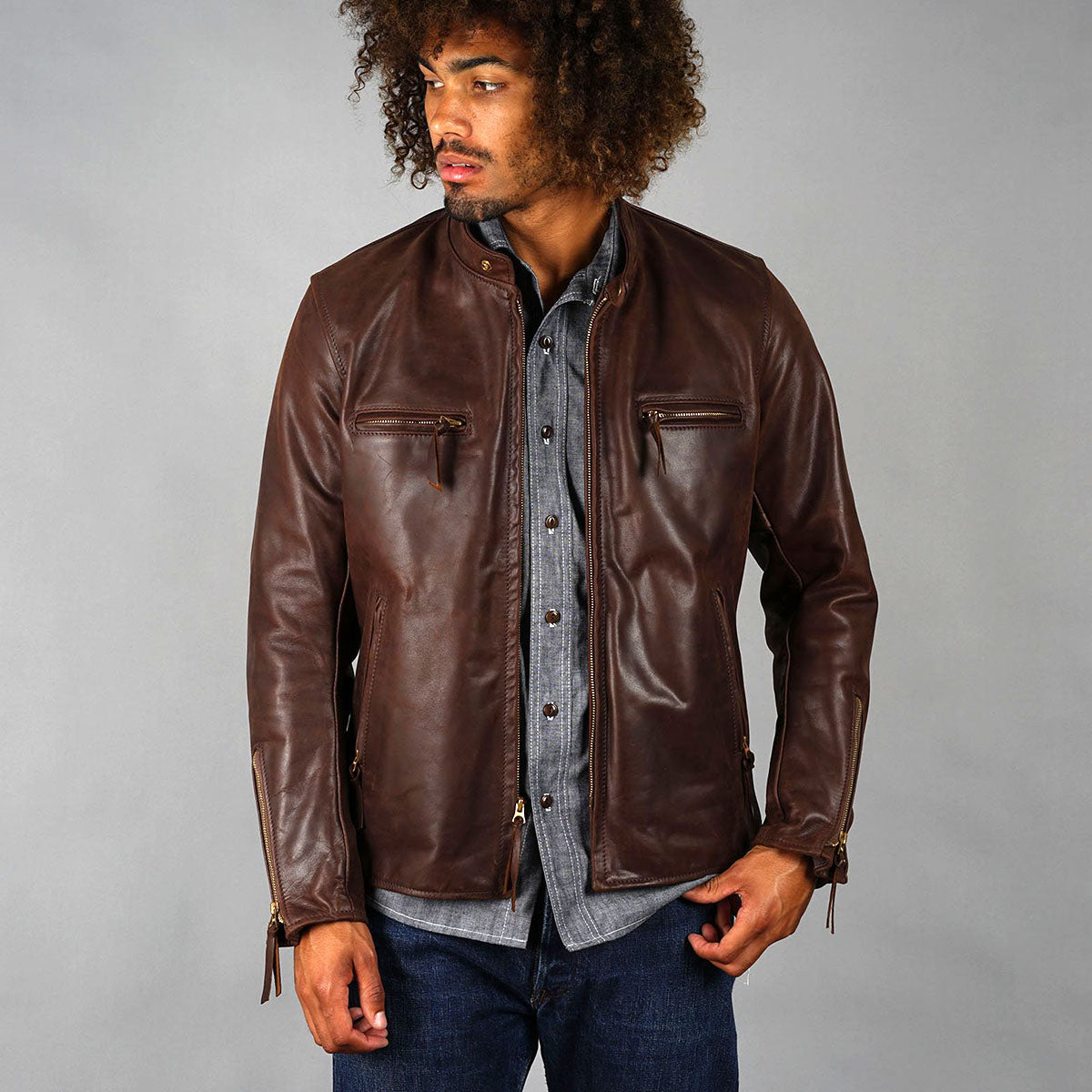 colouAero Leather Cafe racer jacket vintage