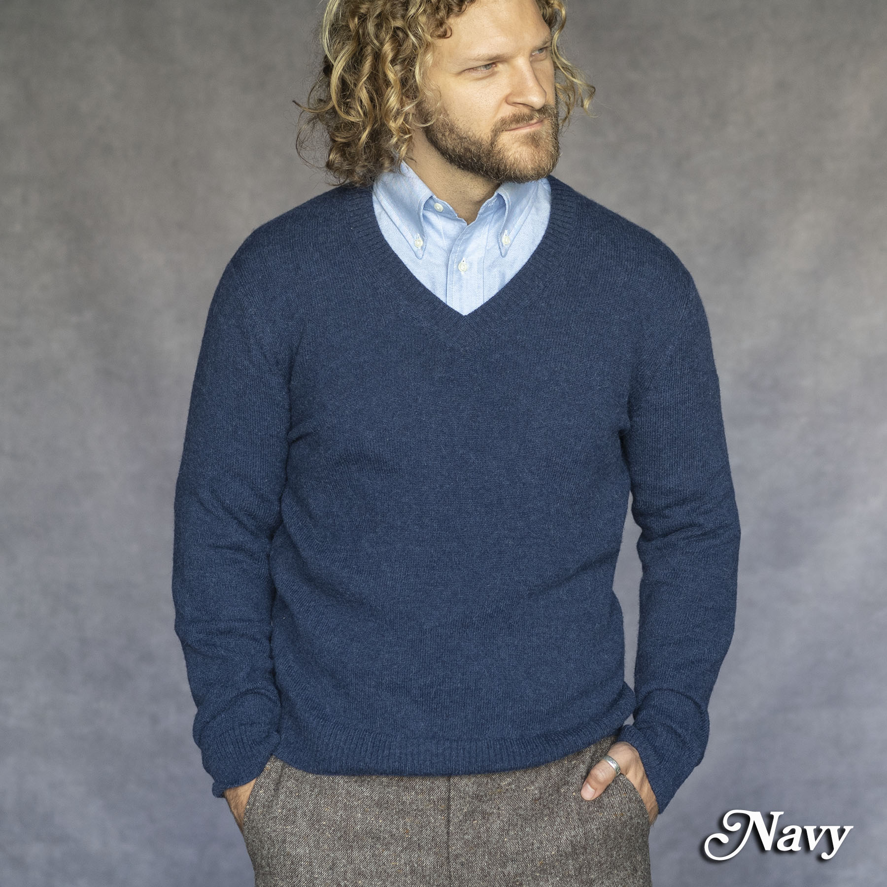 Alpaca Extrafine Knit V-Neck Sweaters