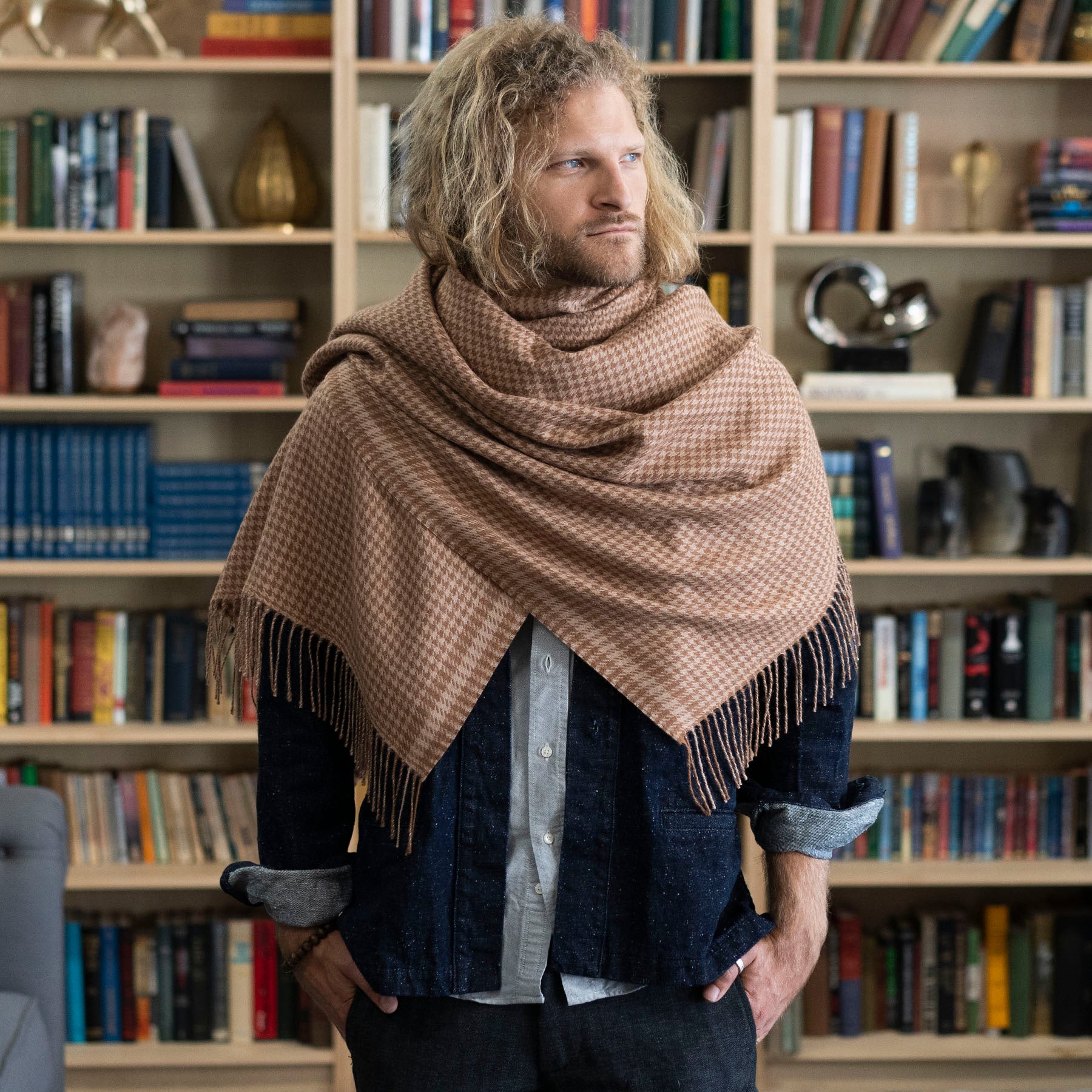 Alpaca Houndsooth Stoles Extra Long