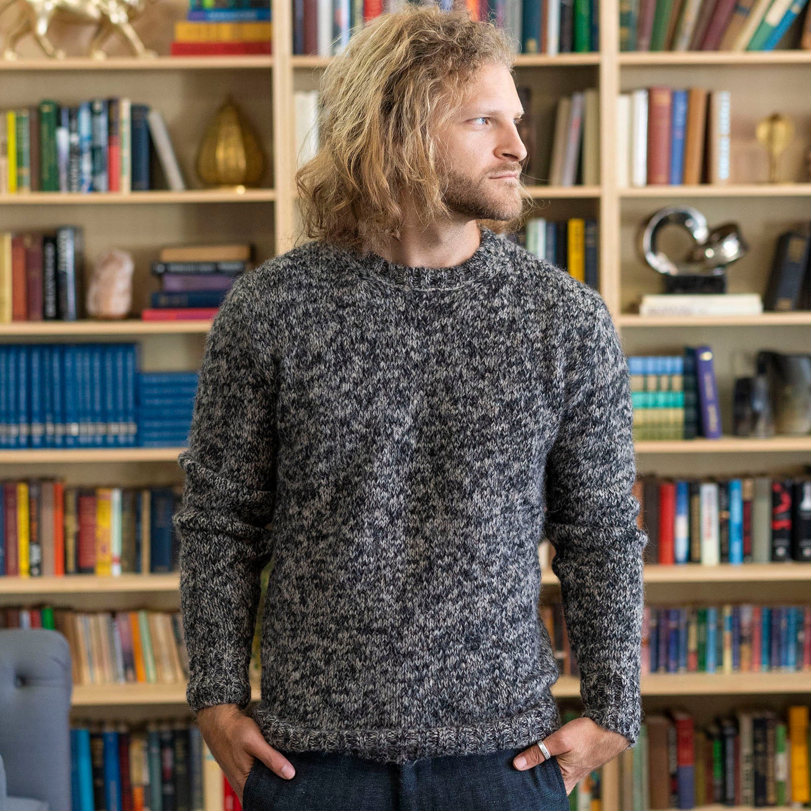 Alpaca Handknit Marled Crewneck Sweaters