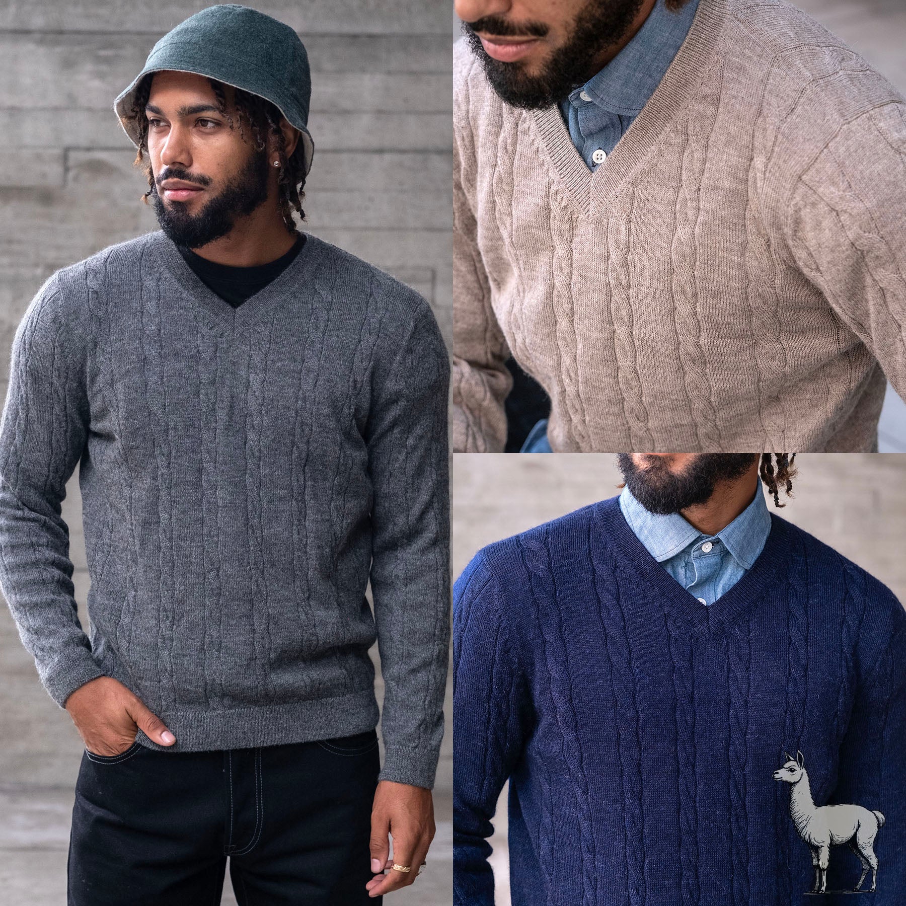 Alpaca Cableknit V-Neck Sweaters