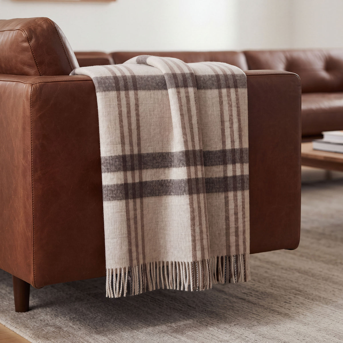 Plaid Check Pure Alpaca Luxury Throw Blanket (4 Colors)