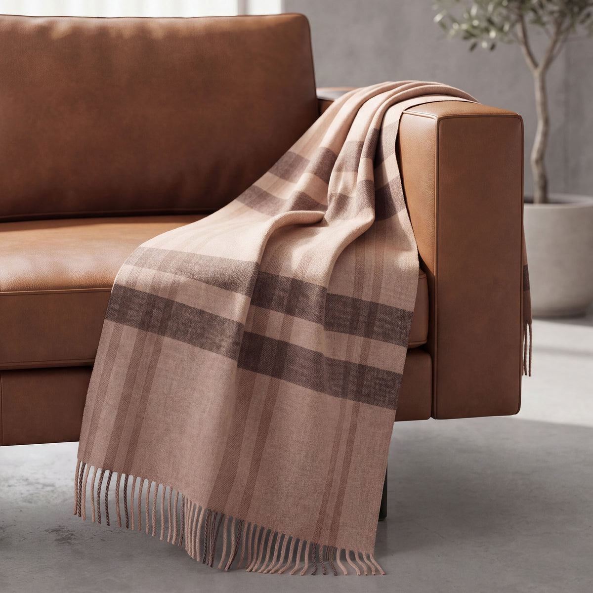 Plaid Check Pure Alpaca Luxury Throw Blanket (4 Colors)