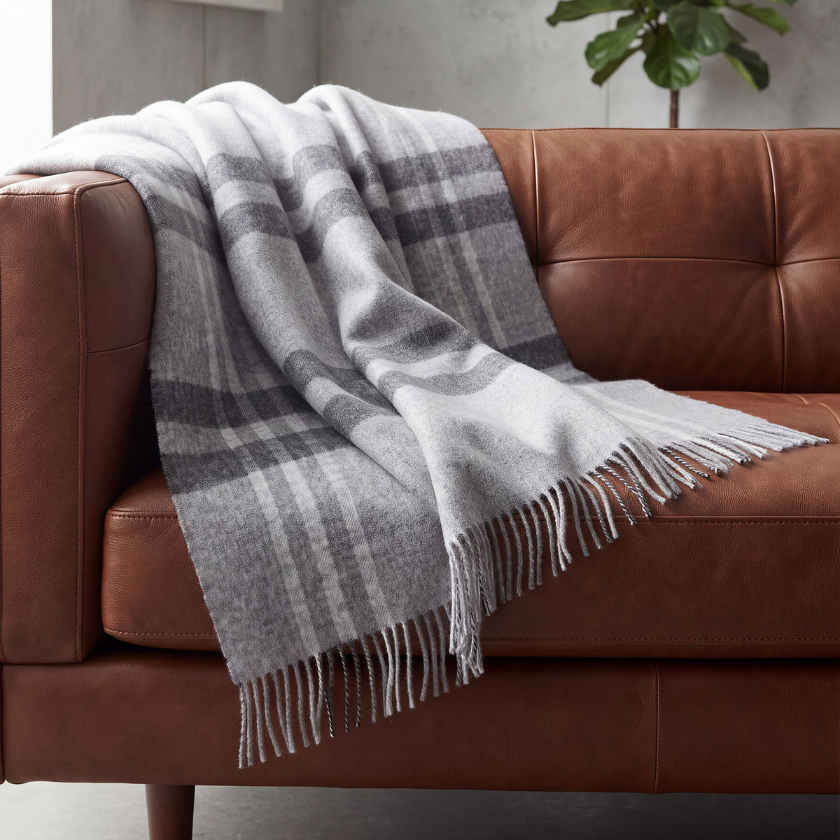Plaid Check Pure Alpaca Luxury Throw Blanket (4 Colors)