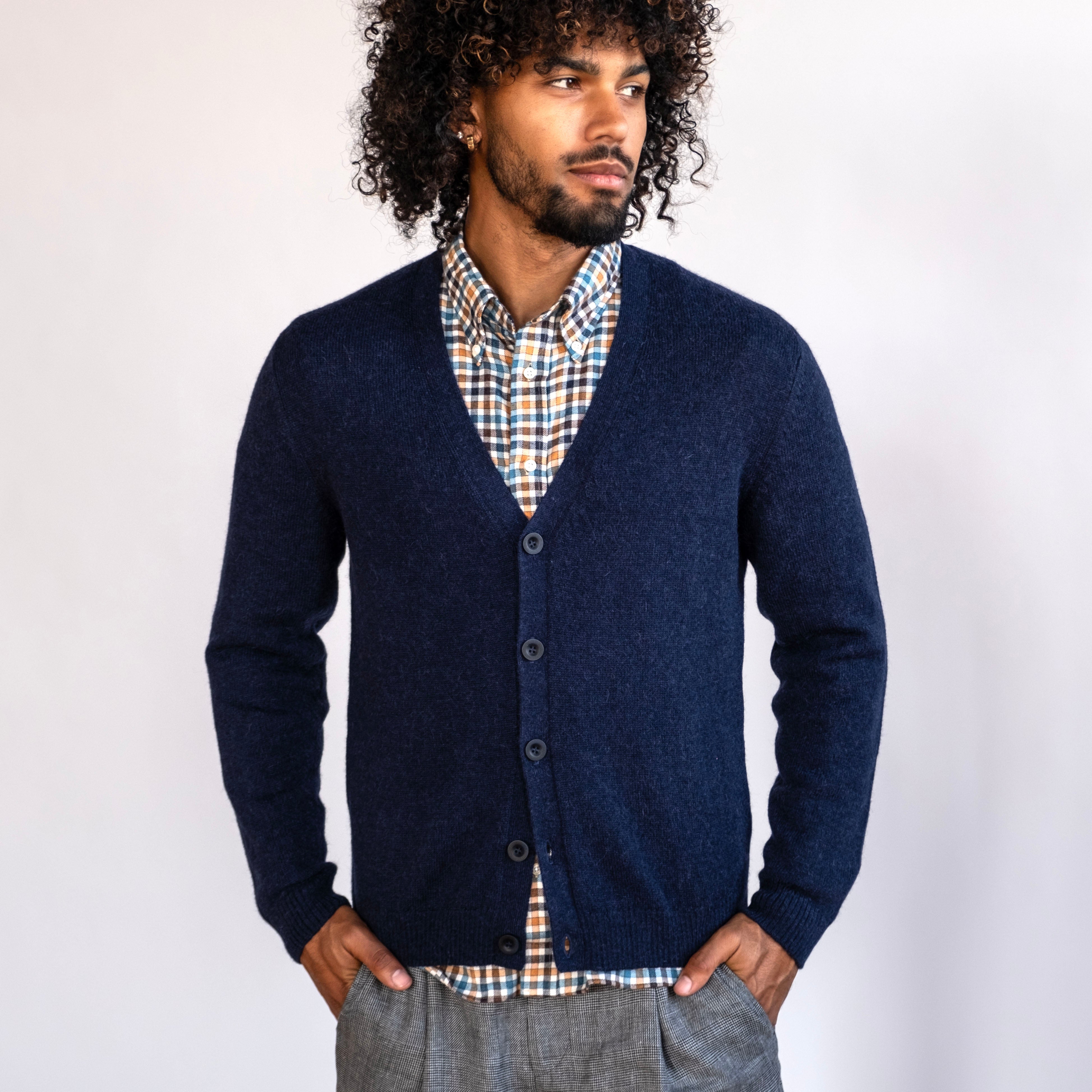 Alpaca Extrafine Knit Cardigan Sweaters Navy Medium