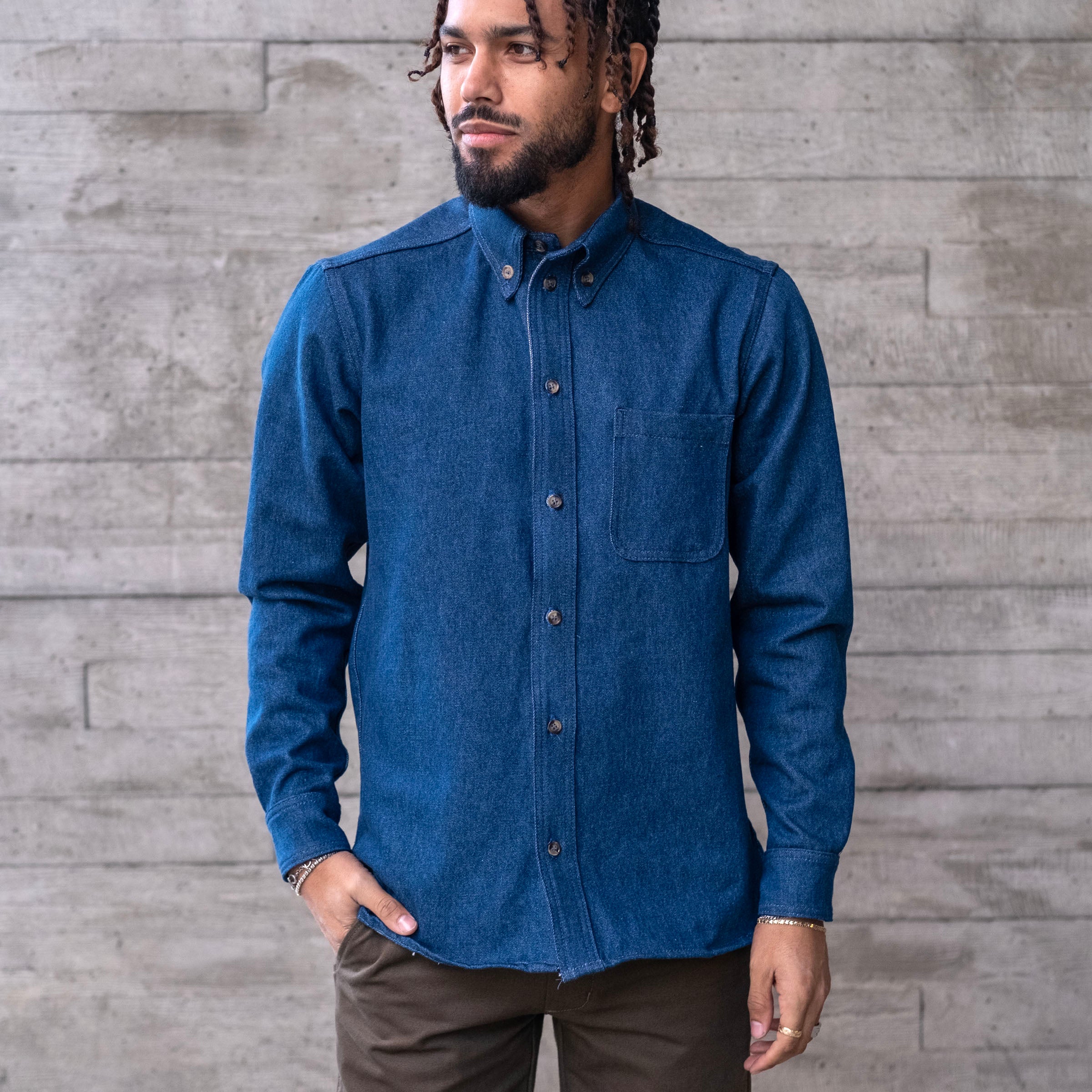 Denim Button Down Shirt Nihon Menpu Rinsed Indigo Denim